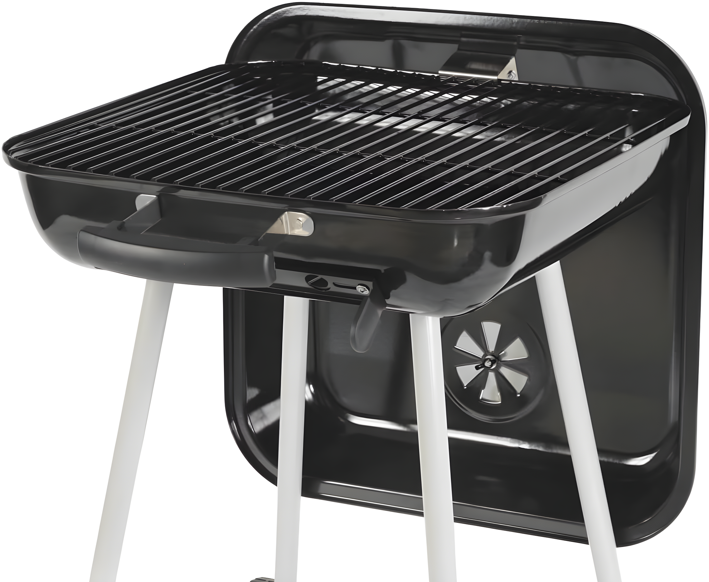 Large Black Steel Charcoal Grill with Wheels and Smoker