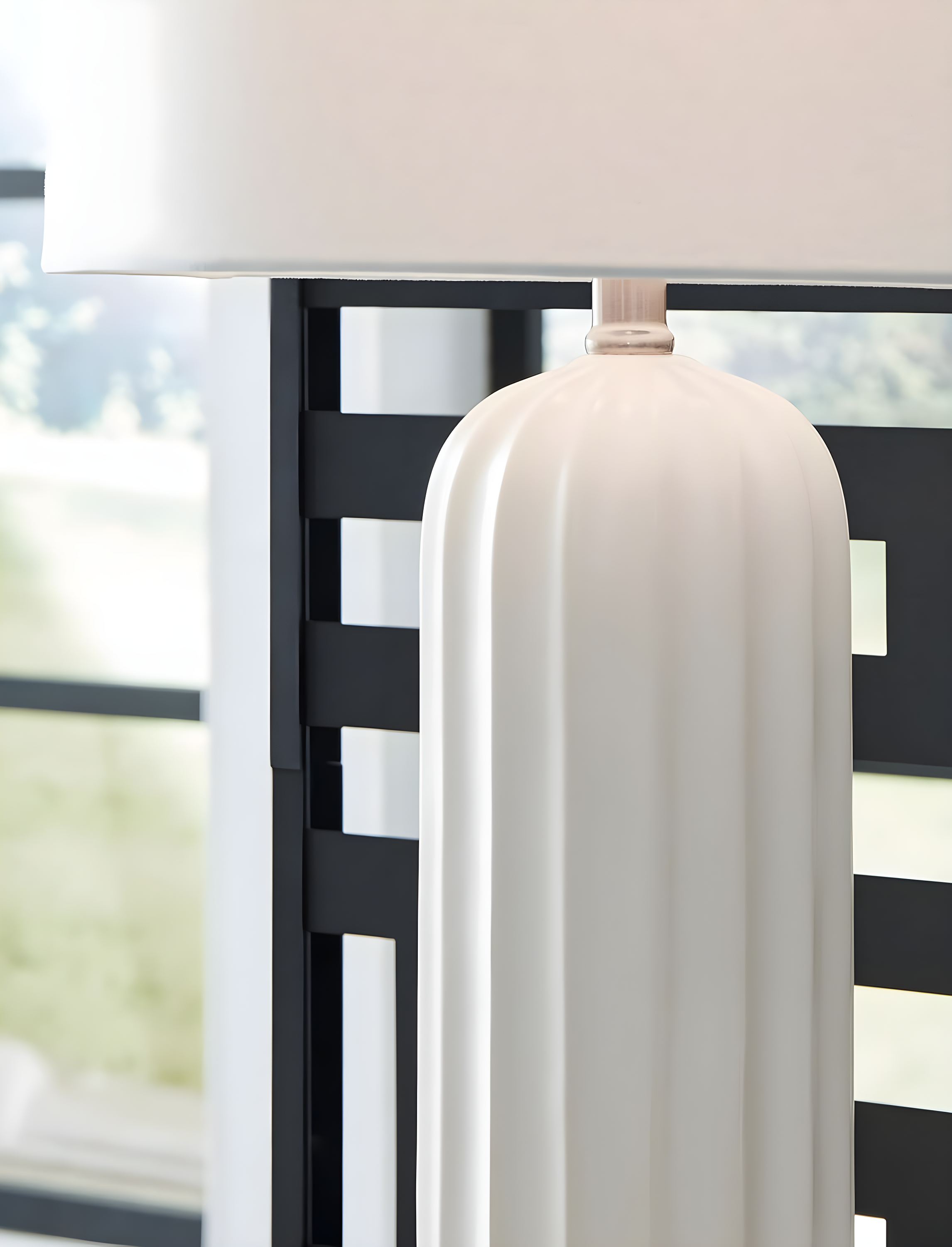 Signature Design by Ashley (Set of 2) Clarkland Table Lamps White: Contemporary Ceramic, Drum Shade, 3-Way Switch