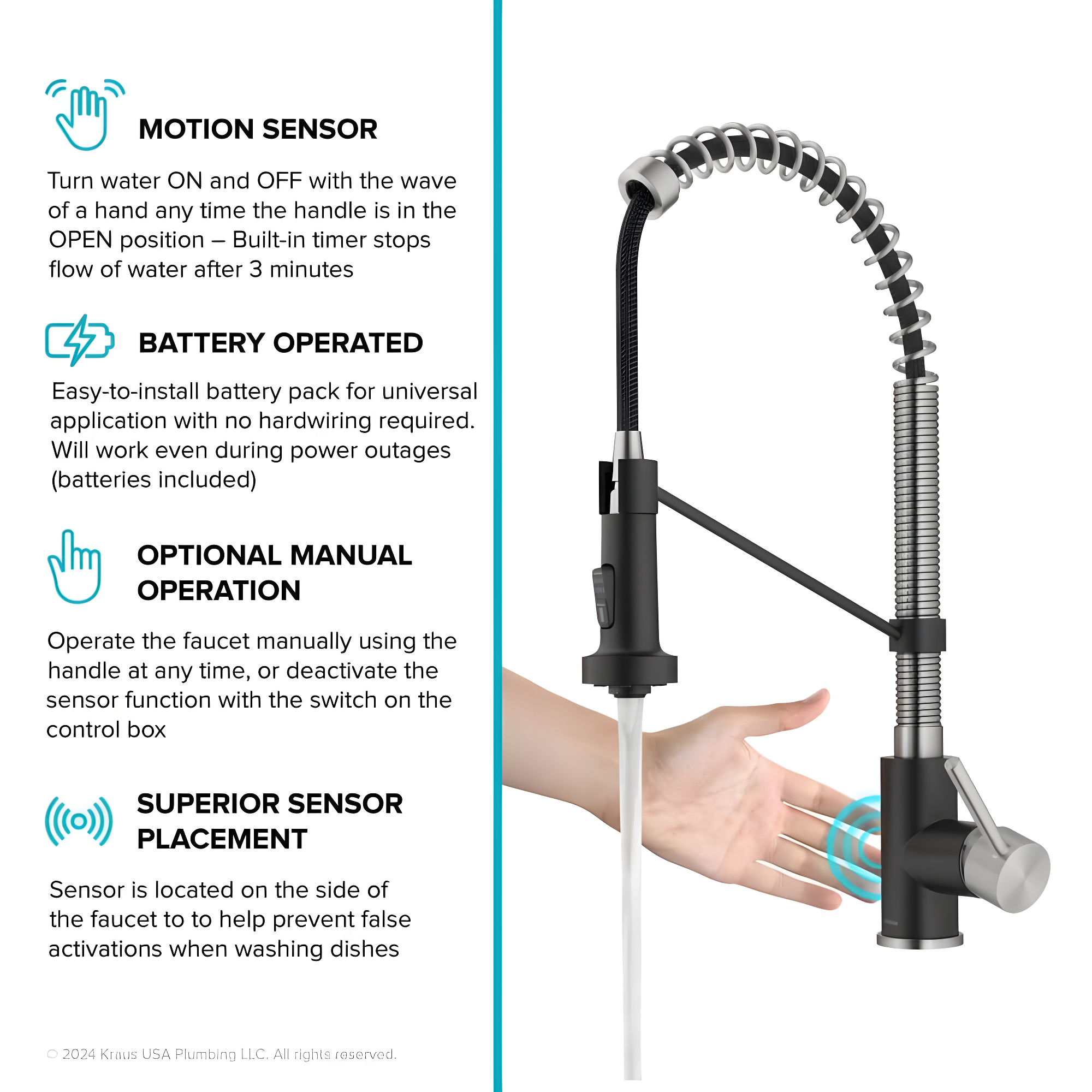 Kraus Bolden Touchless Sensor Commercial Style 2-Function Single Handle Pull-Down Kitchen Faucet