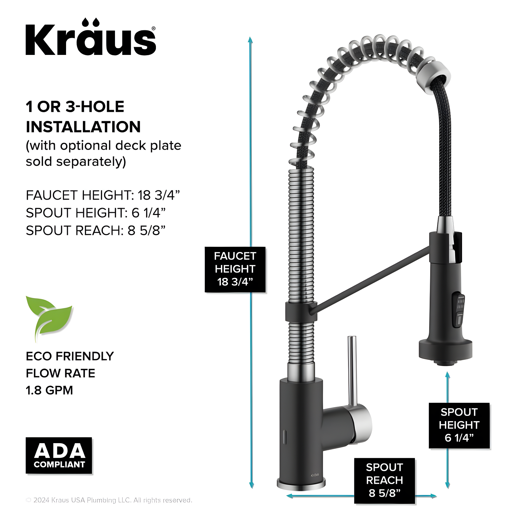 Kraus Bolden Touchless Sensor Commercial Style 2-Function Single Handle Pull-Down Kitchen Faucet