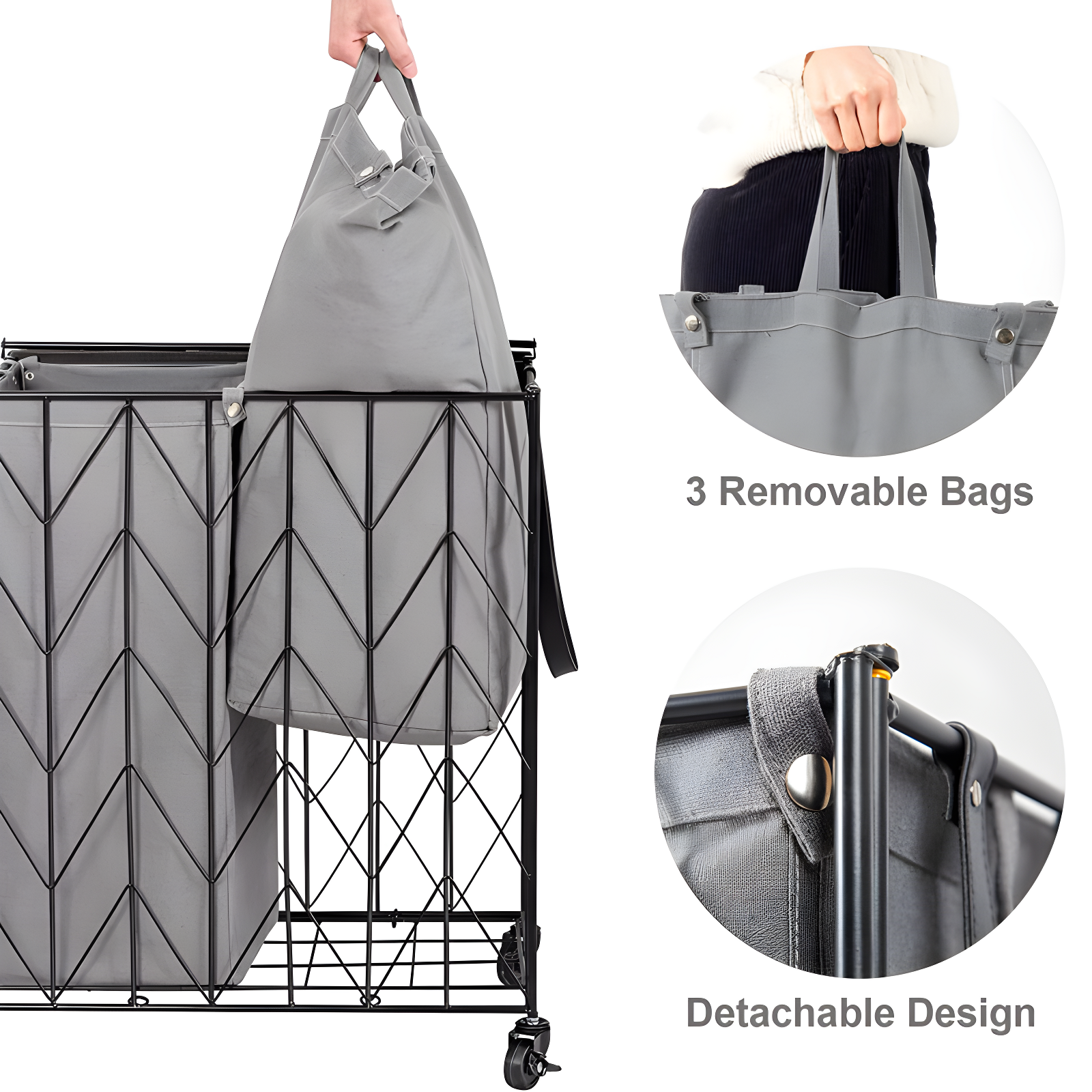 BINNBOX 142L Laundry Hamper 3 Section with Lid