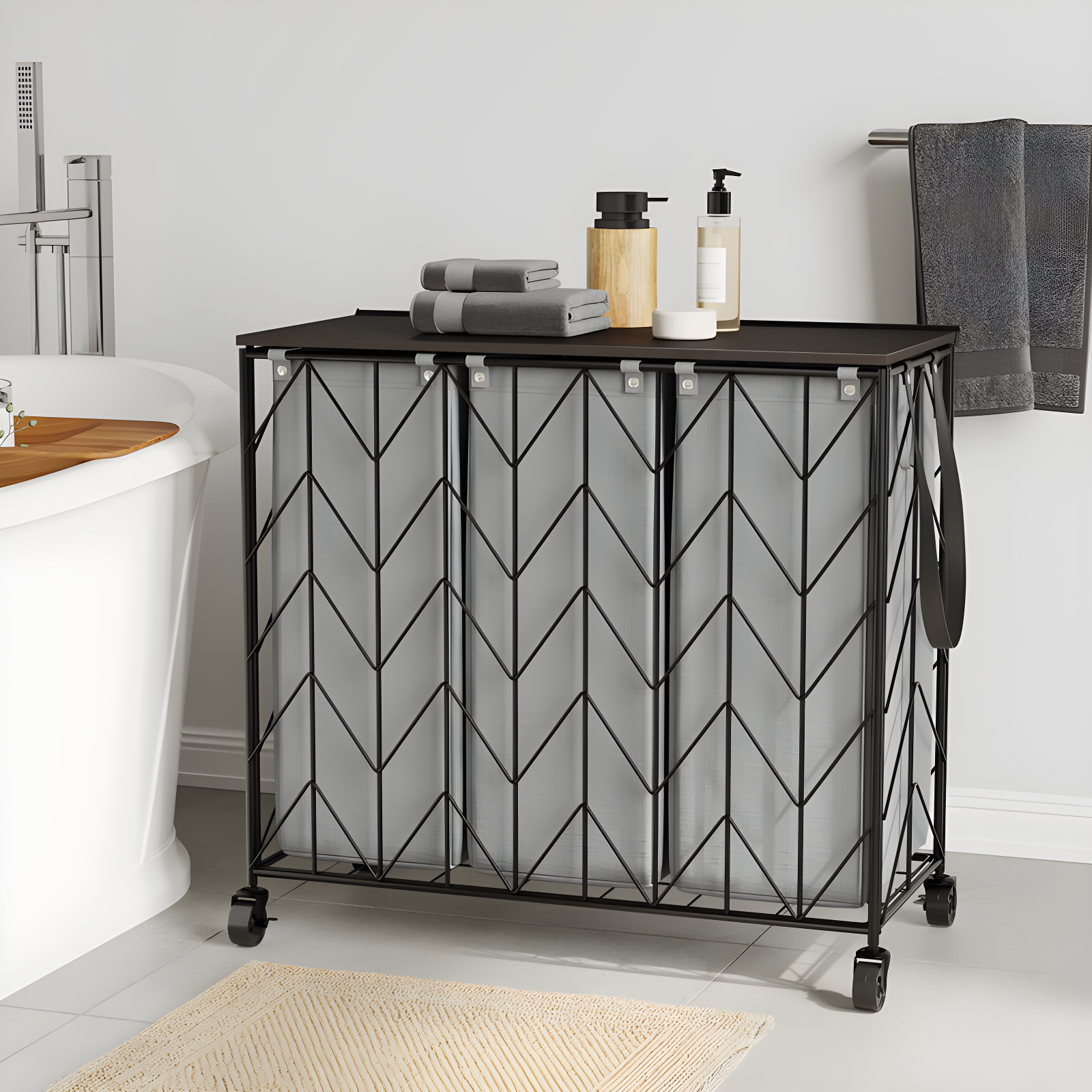 BINNBOX 142L Laundry Hamper 3 Section with Lid