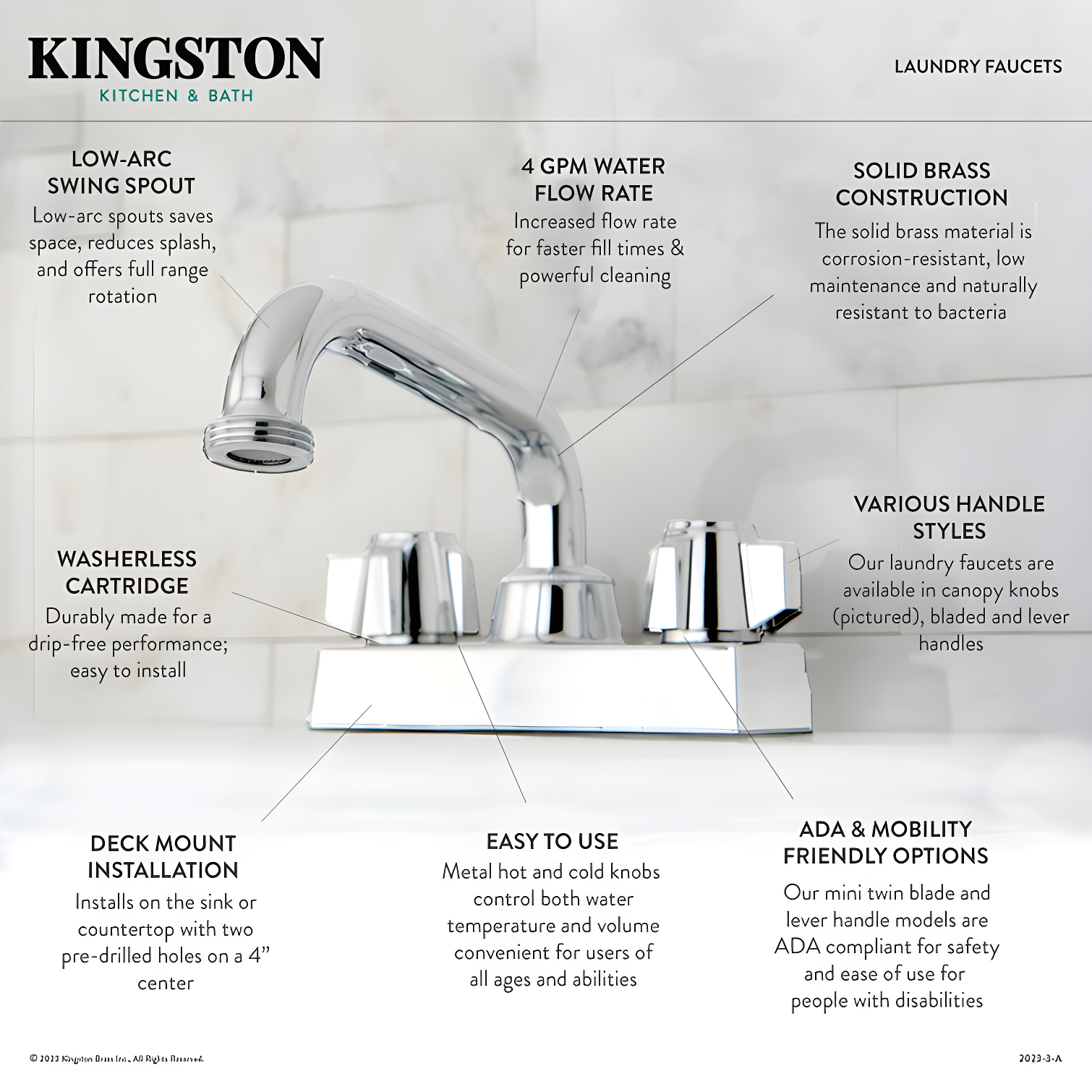 Kingston Brass Two-Handle 2-Hole Deck Mount Laundry Faucet