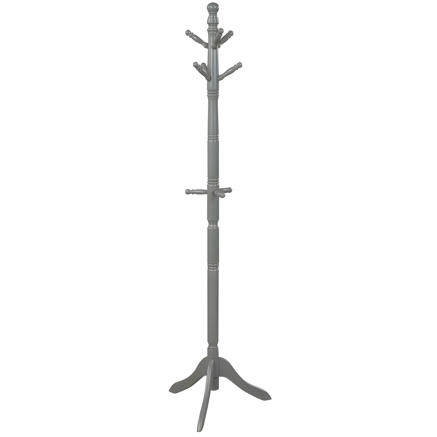 Tangkula Free Standing Coat Rack Solid Wood Hall Tree w/9 Hooks & 2 Adjustable Height Grey