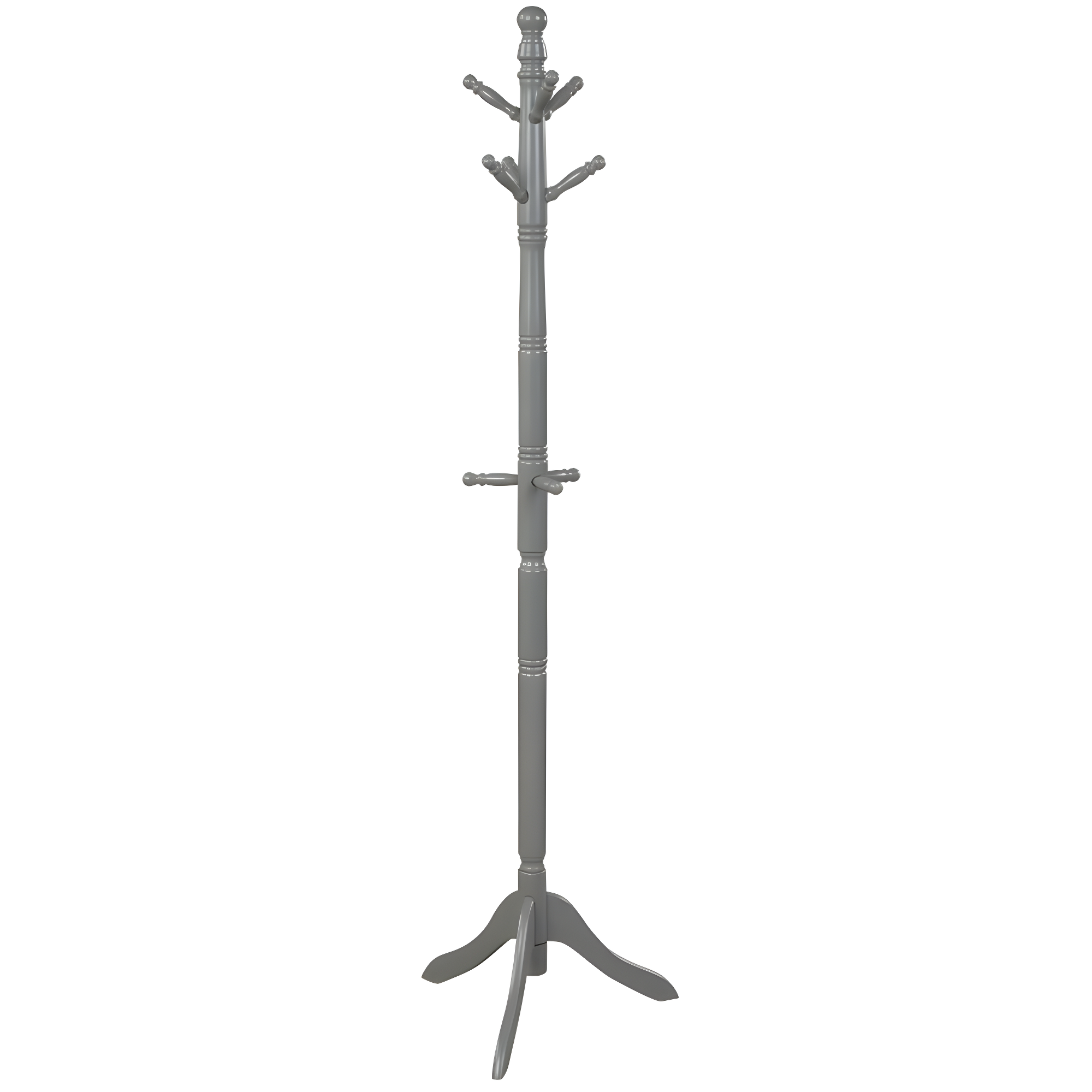Tangkula Free Standing Coat Rack Solid Wood Hall Tree w/9 Hooks & 2 Adjustable Height Grey