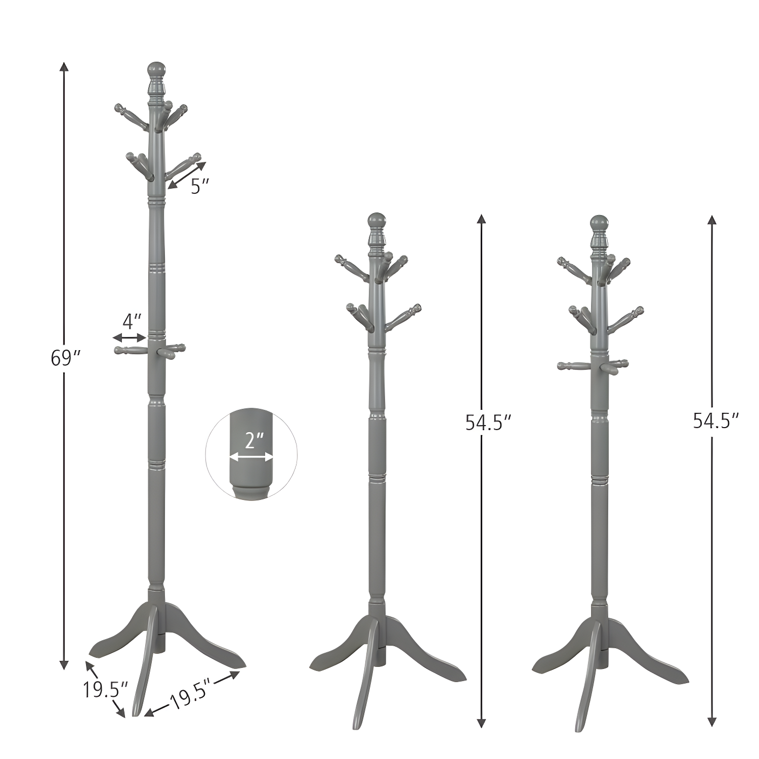 Tangkula Free Standing Coat Rack Solid Wood Hall Tree w/9 Hooks & 2 Adjustable Height Grey