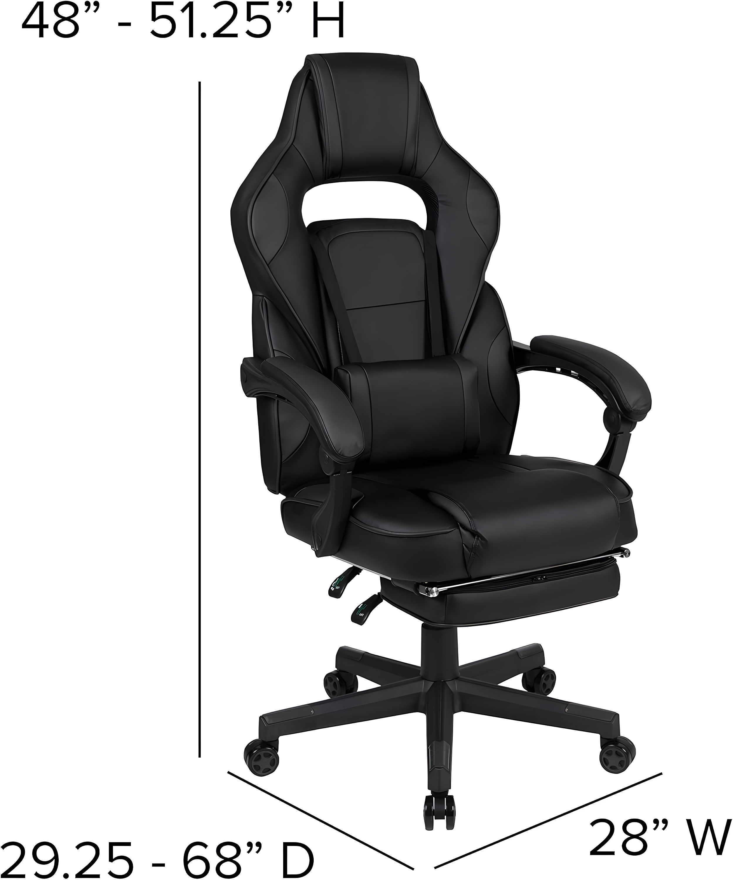 Flash Furniture X40 Gaming Chair Racing Ergonomic Computer Chair with Fully Reclining Back/Arms, Slide-Out Footrest, Massaging Lumbar - Black