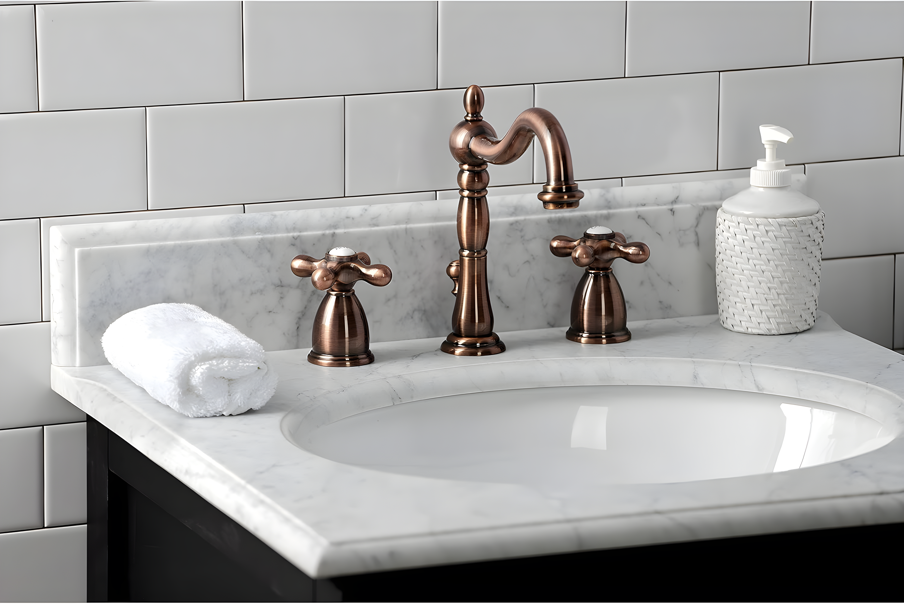 Kingston Brass Heritage Two-Handle 3-Hole Deck Mount Widespread Bathroom Faucet with Pop-Up Drain