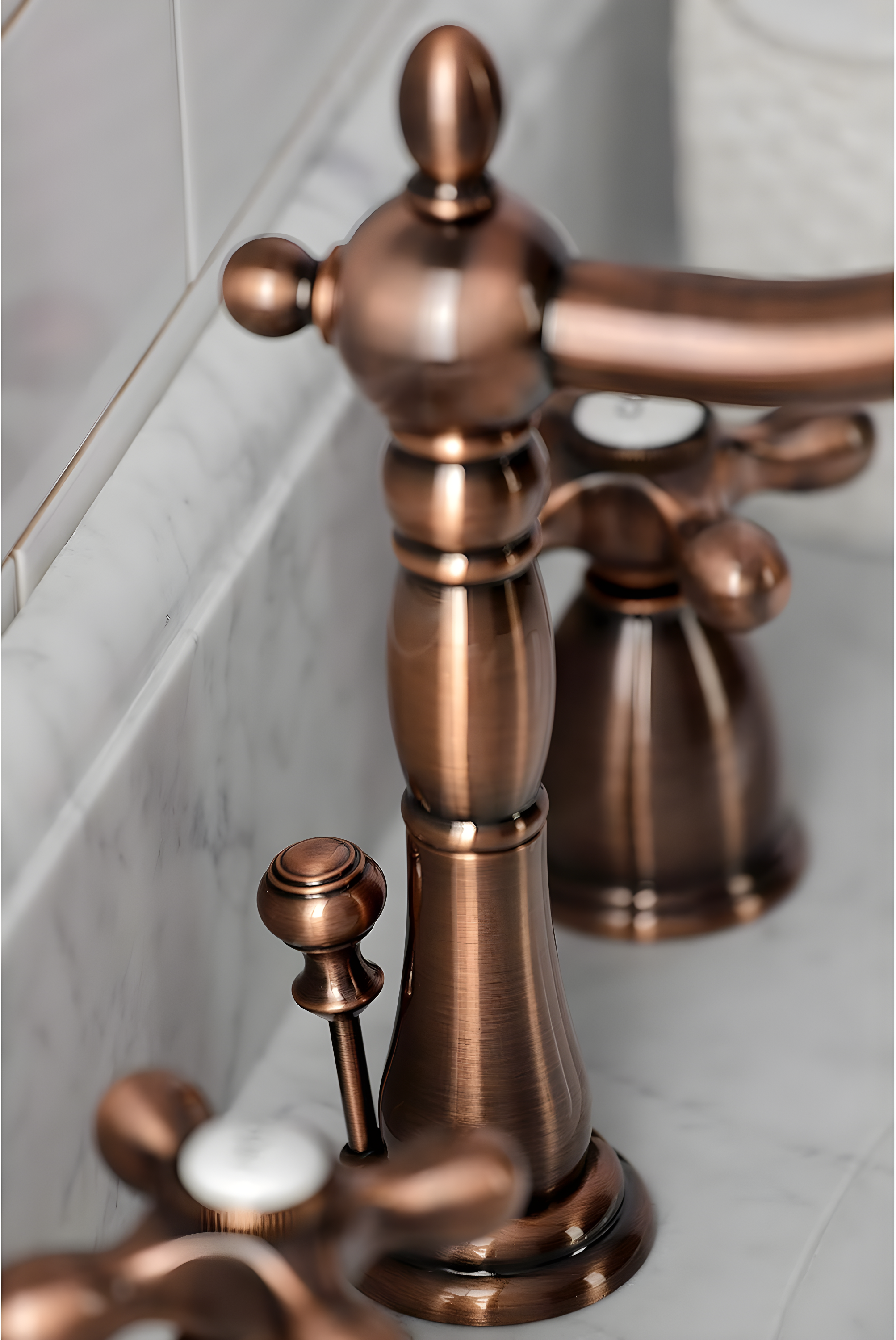 Kingston Brass Heritage Two-Handle 3-Hole Deck Mount Widespread Bathroom Faucet with Pop-Up Drain