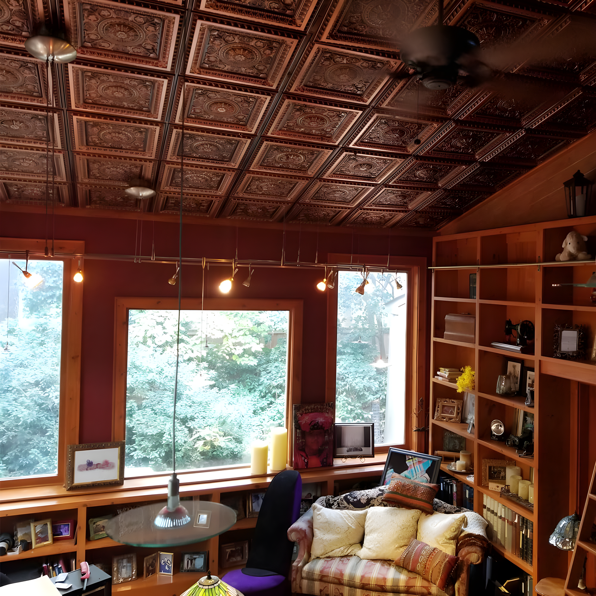 Marseille 24'' W Textured PVC Drop-In Ceiling Tile In Antique Gold