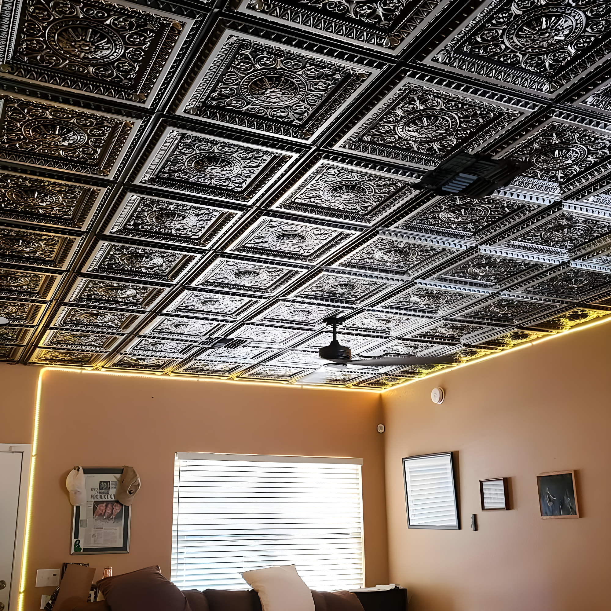 Marseille 24'' W Textured PVC Drop-In Ceiling Tile In Antique Gold