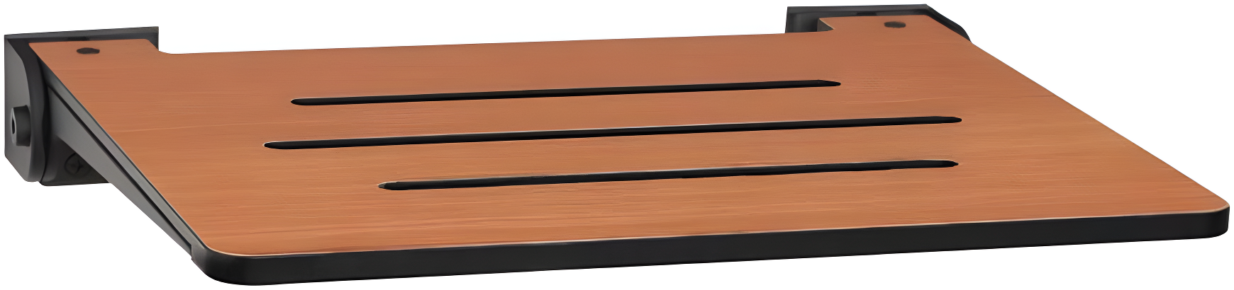 SlimLine Folding Wall Mount Shower Bench Seat, Teak Seat with Matte Black Frame