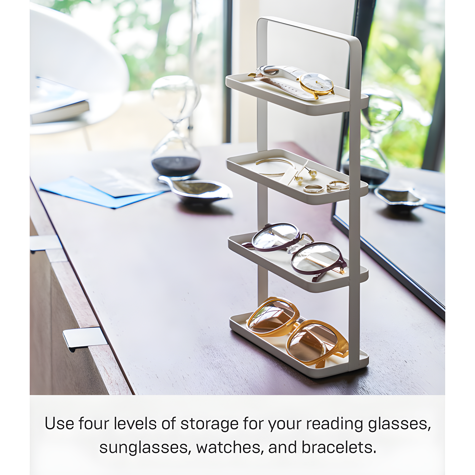 Tower Yamazaki Home 4-Tier Accessory Tray, Jewelry Holder & Storage Organizer, Steel, Handle