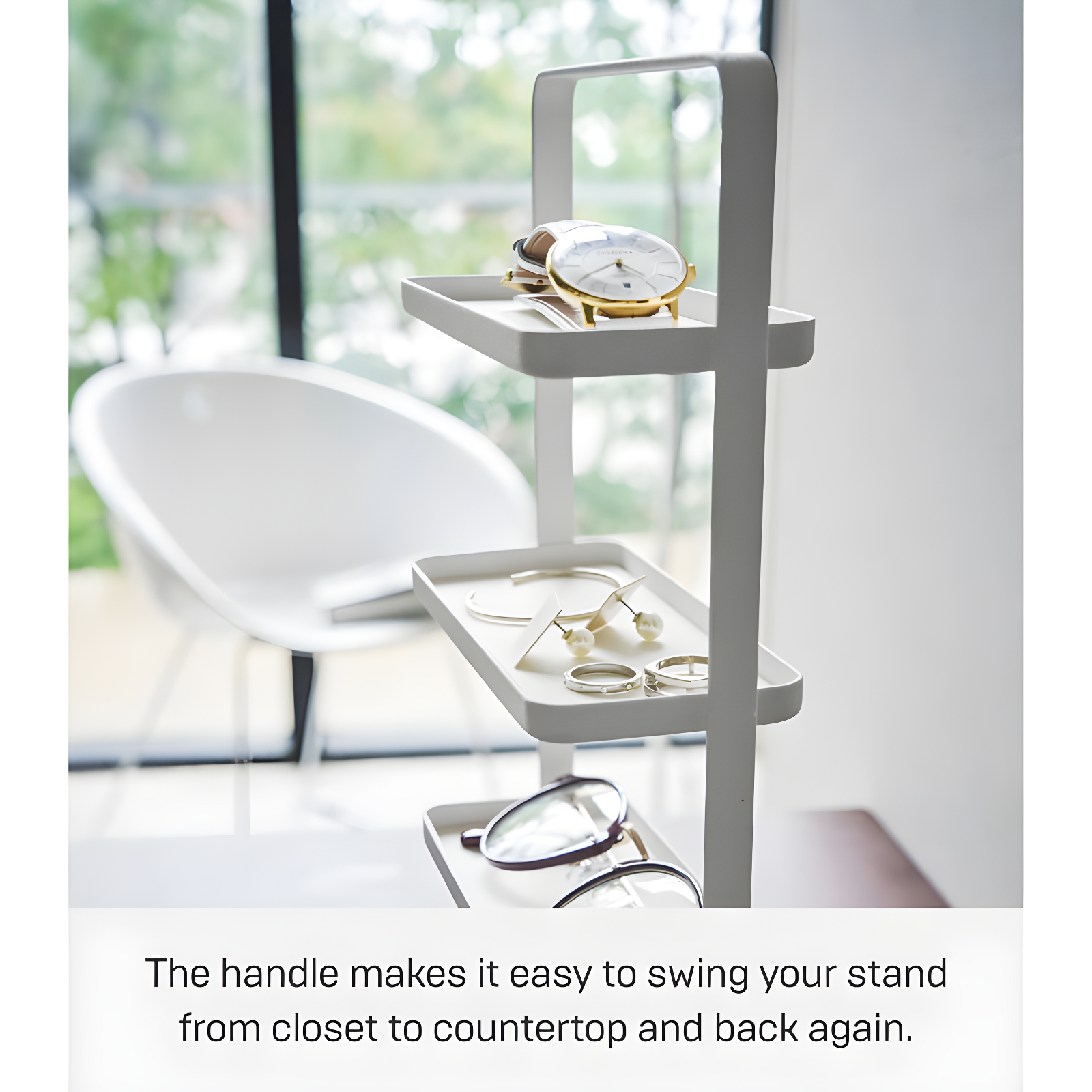 Tower Yamazaki Home 4-Tier Accessory Tray, Jewelry Holder & Storage Organizer, Steel, Handle