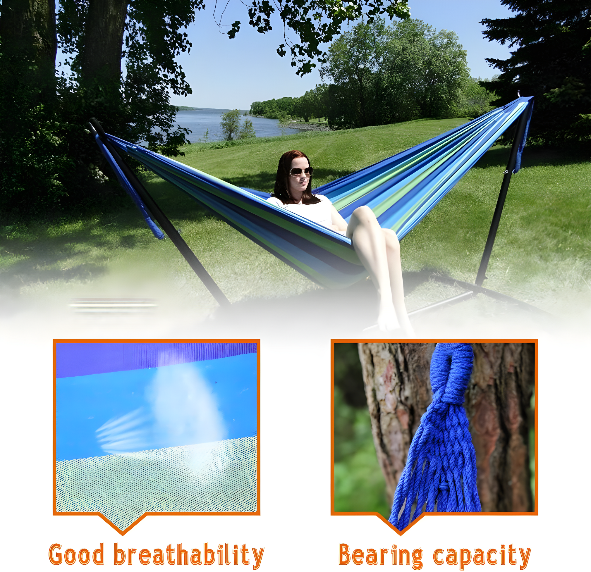 SUNDAN Two Person Hammock Adjustable Hammock Bed with Space Saving Steel Stand Portable Carrying Case Easy Set Up Indoor Hammock Standing Hammock for Outside Hammock Stand Portable