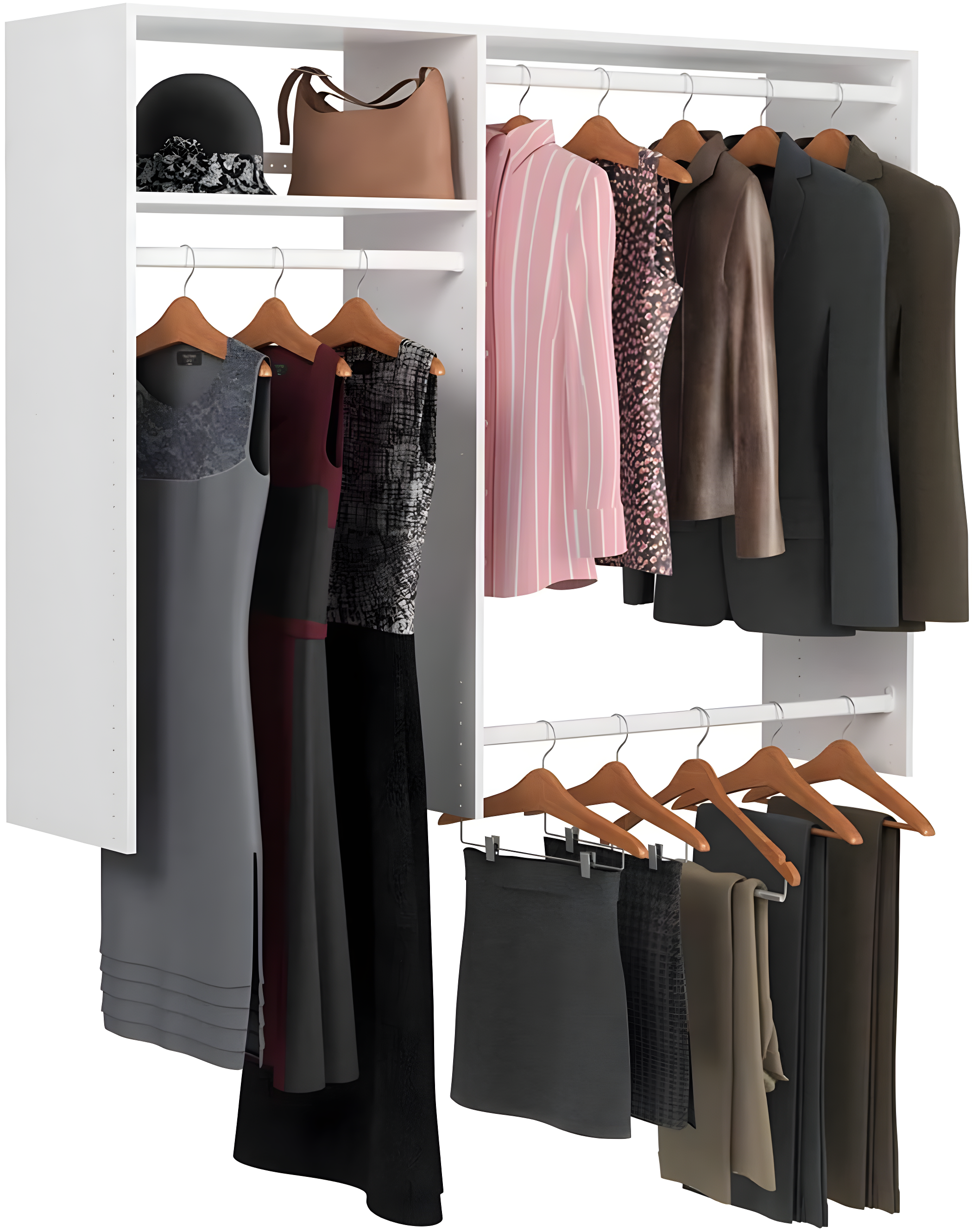 Easy Track Hanging Closet Kit Wardrobe Storage Clothing Organizer Rack, White