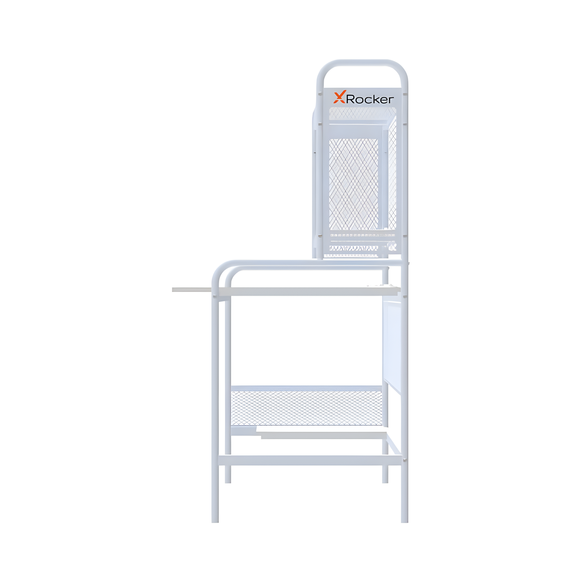 X Rocker iCarus Mesh Gaming Desk with Wood Desktop White: Steel Frame, Open Storage Shelf
