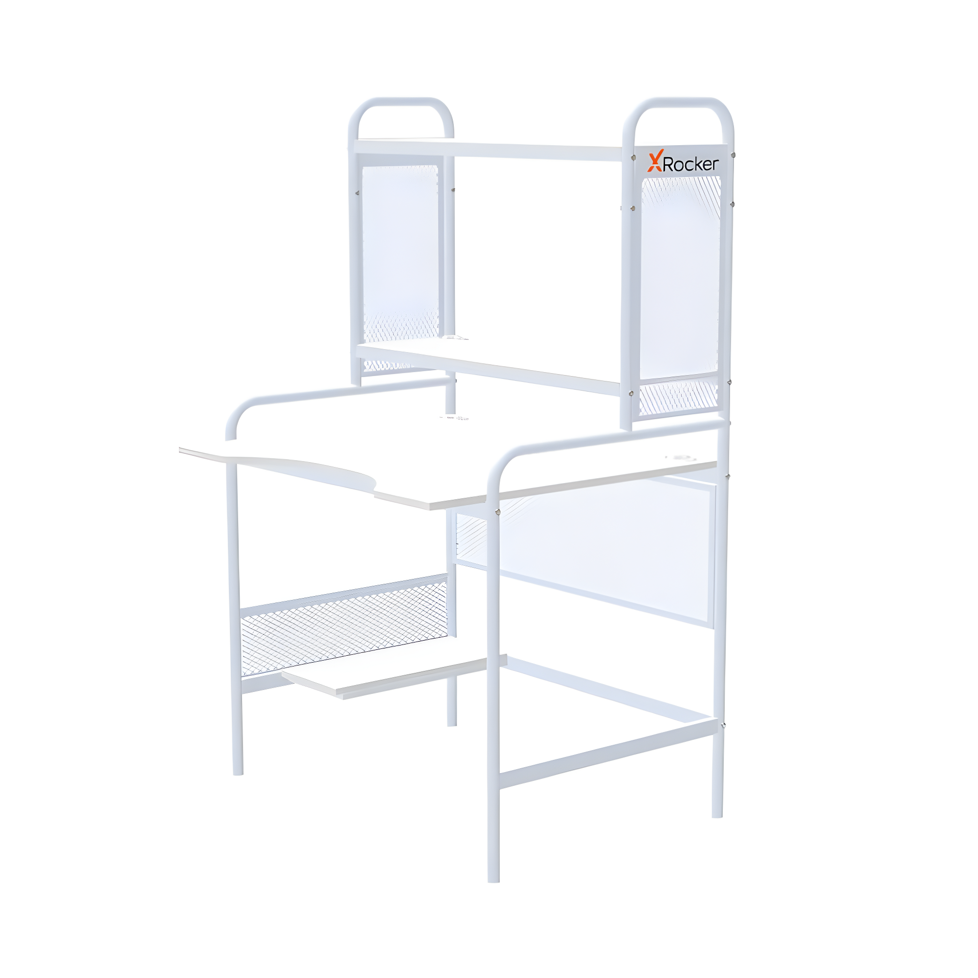 X Rocker iCarus Mesh Gaming Desk with Wood Desktop White: Steel Frame, Open Storage Shelf
