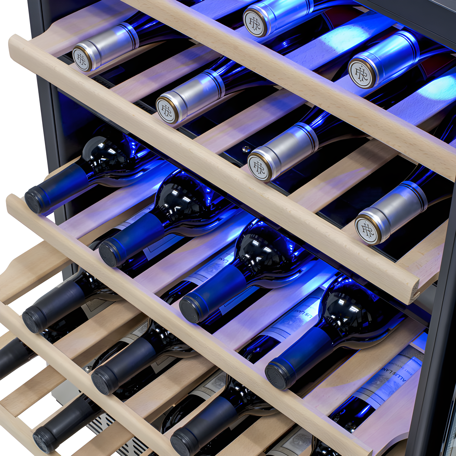 Newair 24” Built-in 46 Bottle Dual Zone Wine Cooler with Removable Beechwood Shelves in Black Stainless Steel