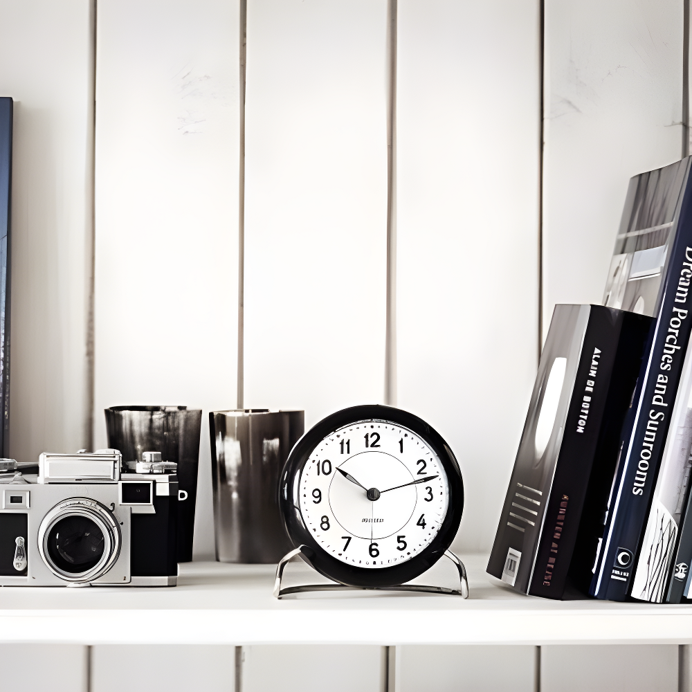 Black and White Analog Electric Alarm Tabletop Clock