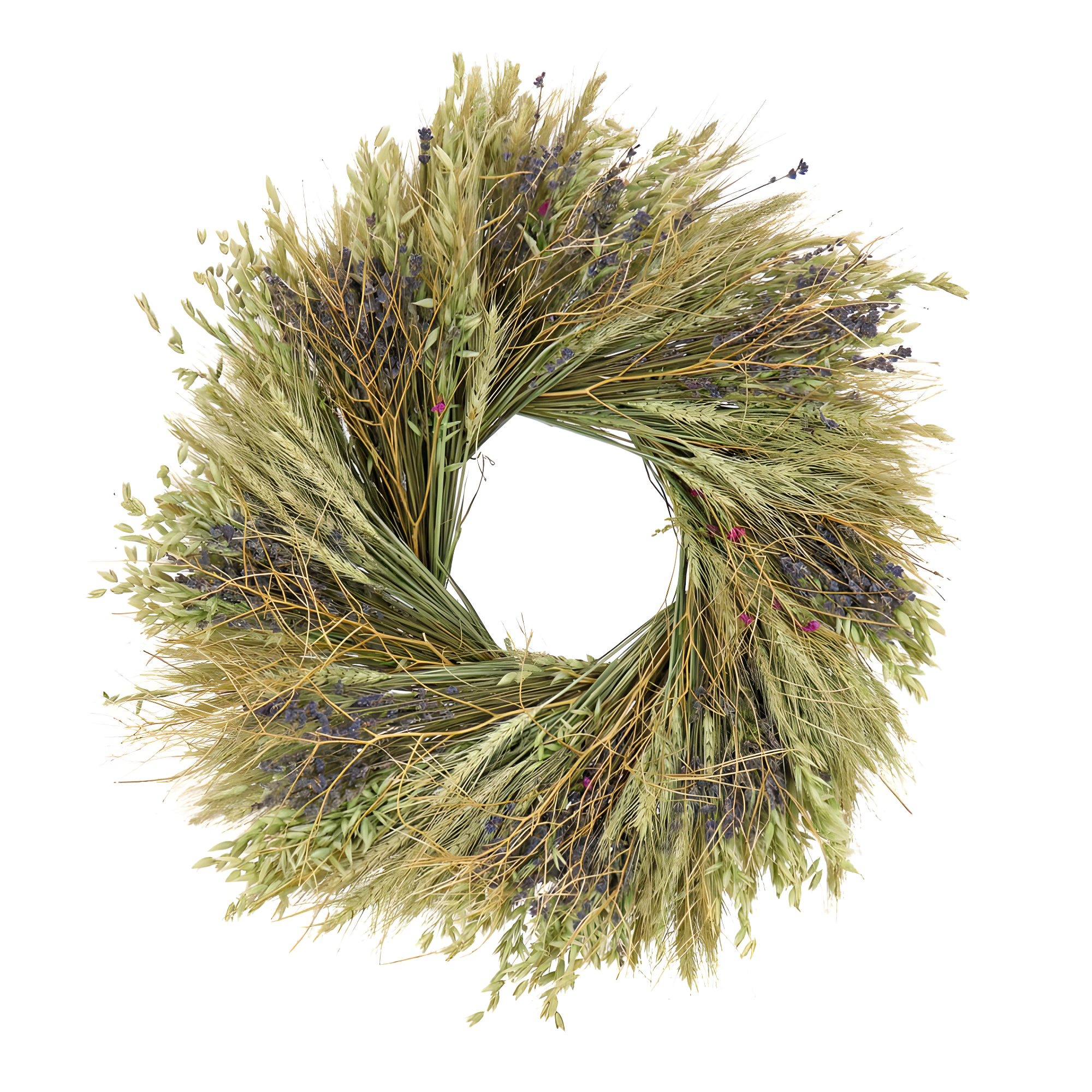 22" Artificial Wheat Stalks Spring Wreath with Lavender and Leafy Greens - National Tree Company