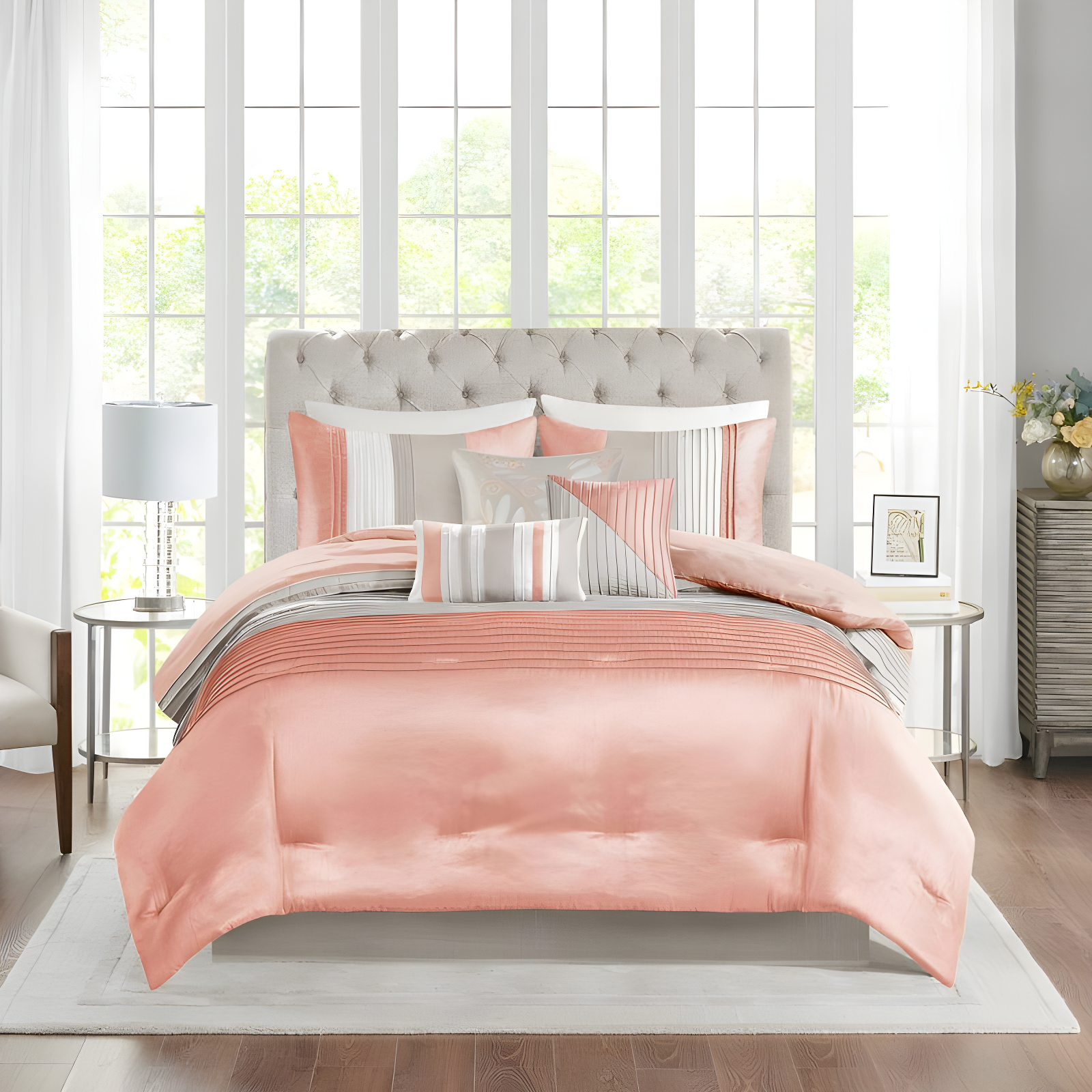 Madison Park Amherst 7 Piece Striped and Pleated Comforter Set