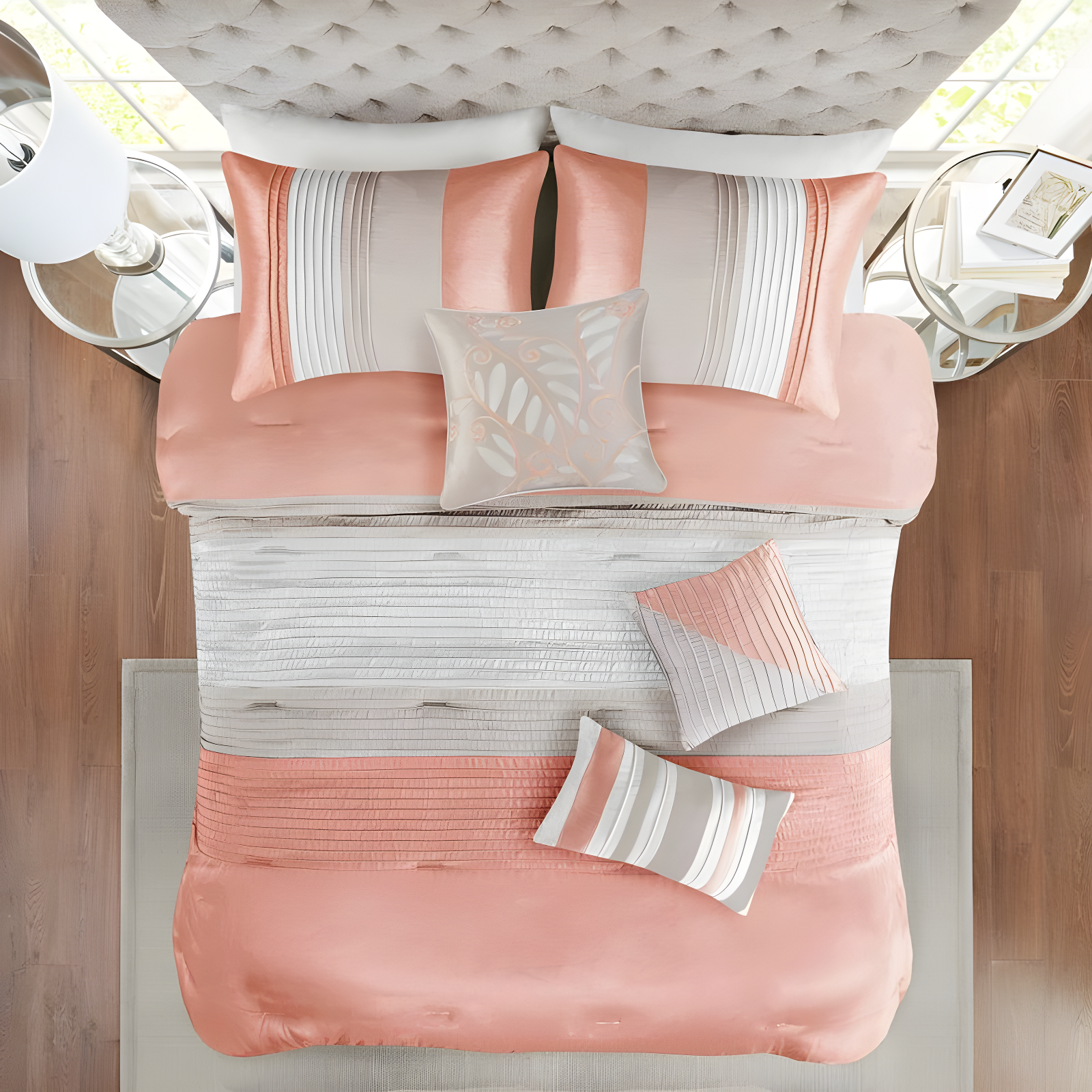 Madison Park Amherst 7 Piece Striped and Pleated Comforter Set