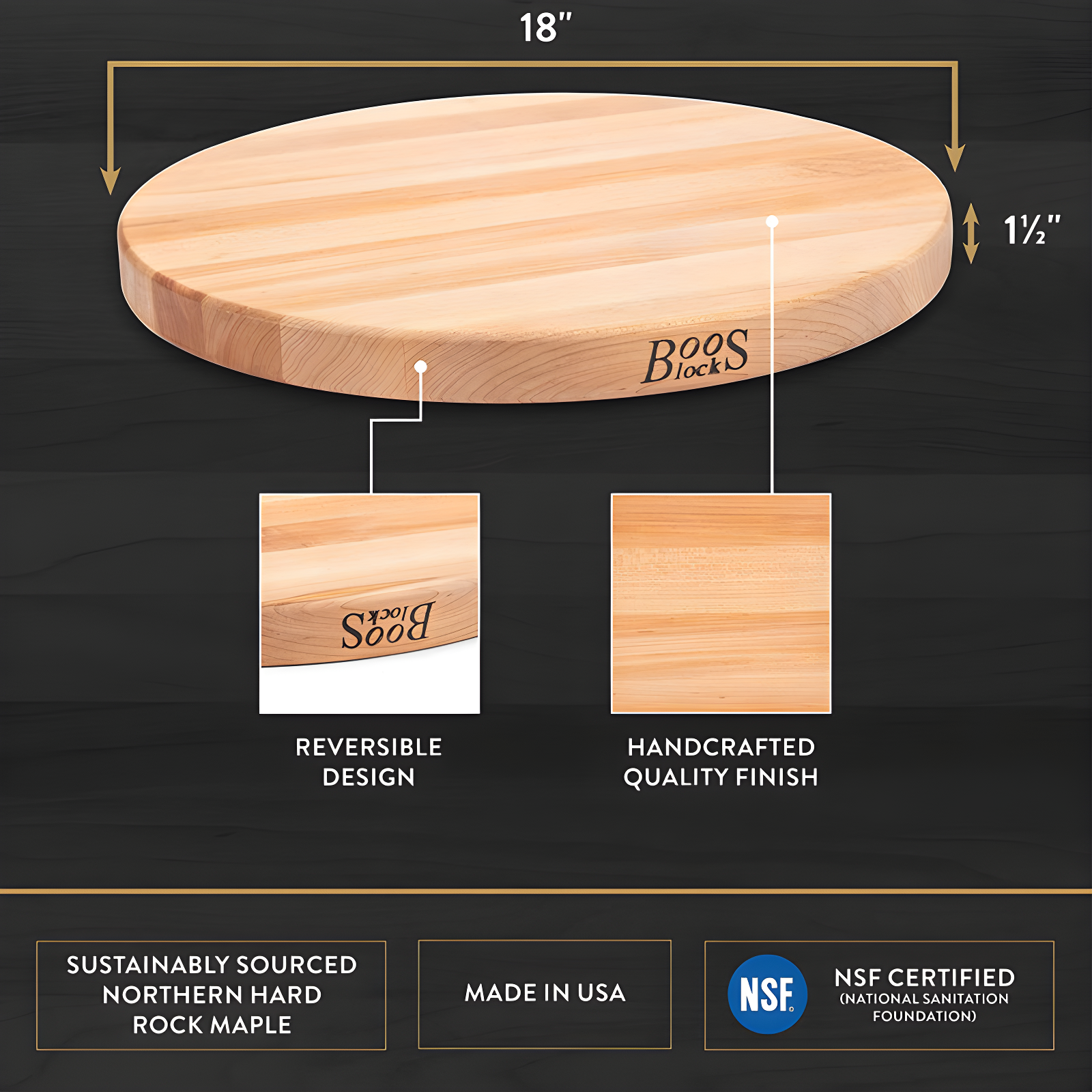 John Boos John Boos 18" Round Cutting Board, 1.5" Edge Grain