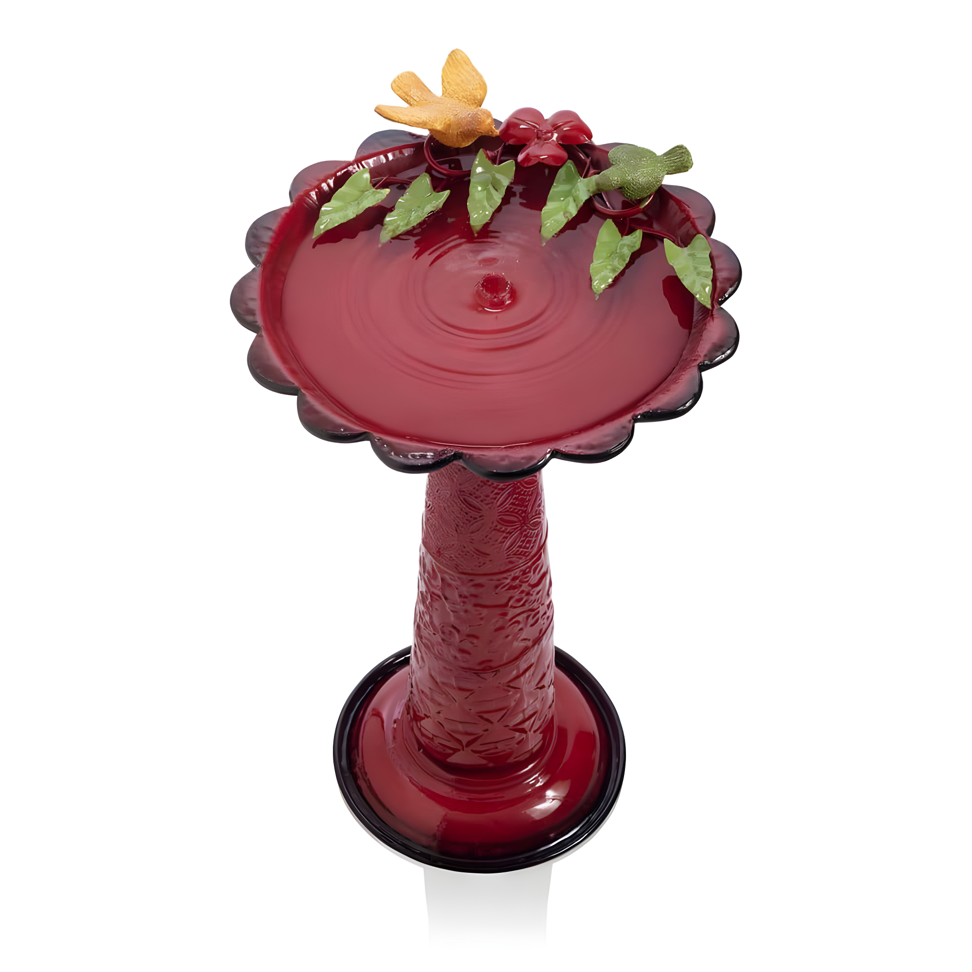 28" Metal Birdbath With Birds And Leaves - Red - Alpine Corporation