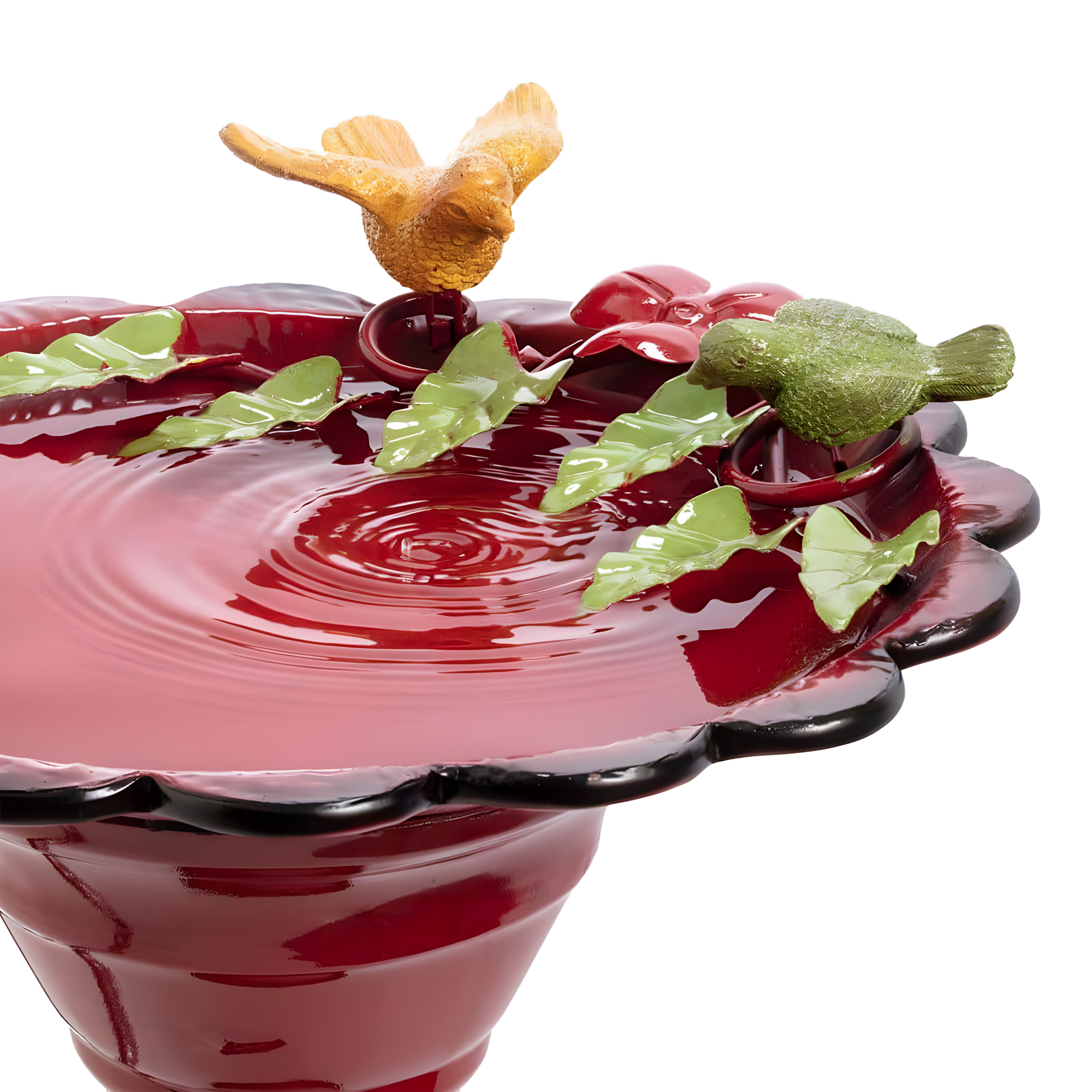 28" Metal Birdbath With Birds And Leaves - Red - Alpine Corporation