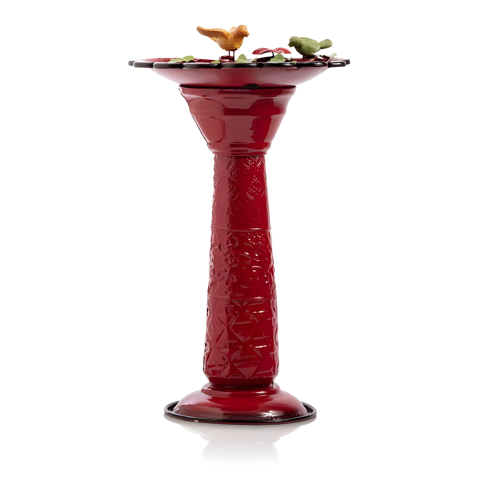 28" Metal Birdbath With Birds And Leaves - Red - Alpine Corporation