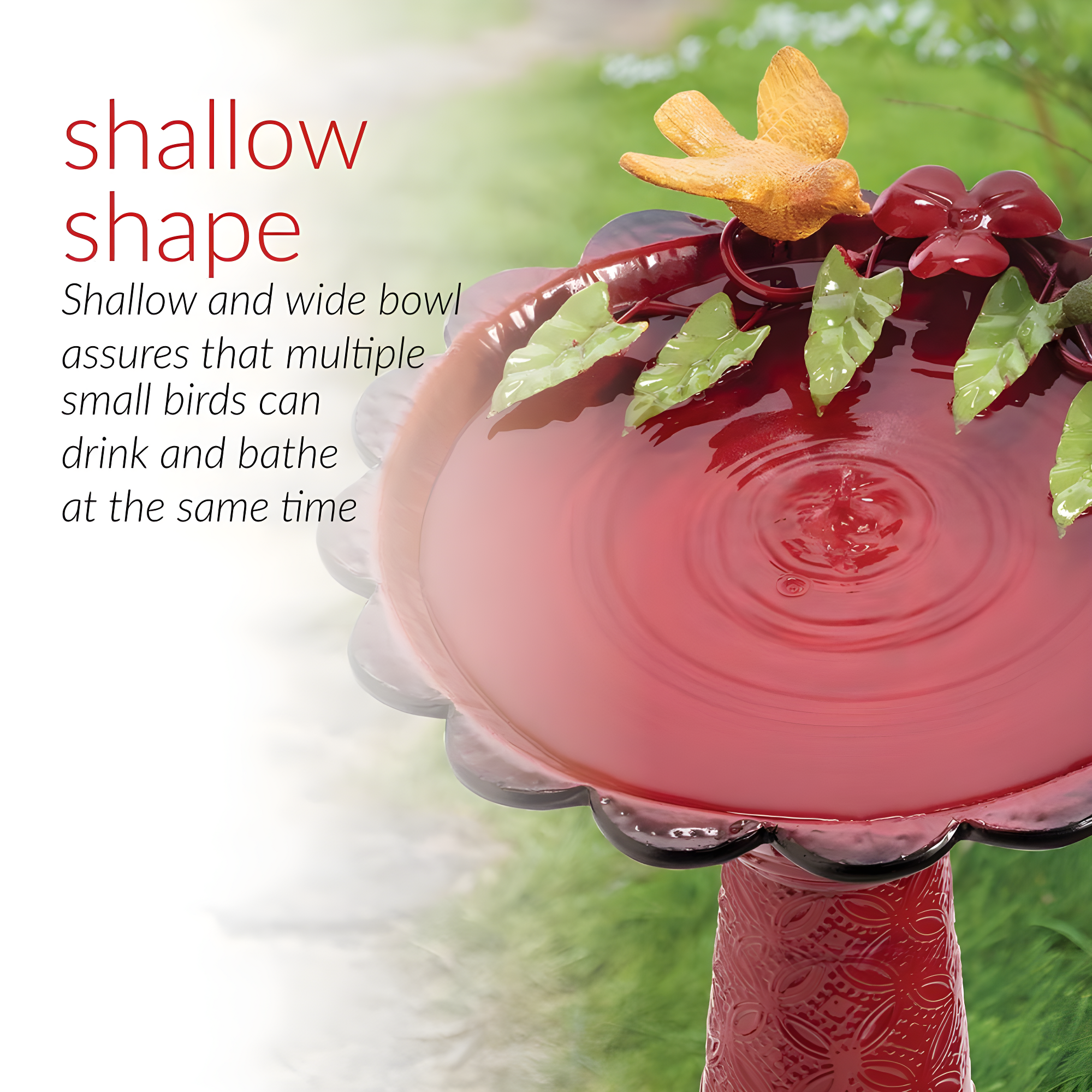 28" Metal Birdbath With Birds And Leaves - Red - Alpine Corporation