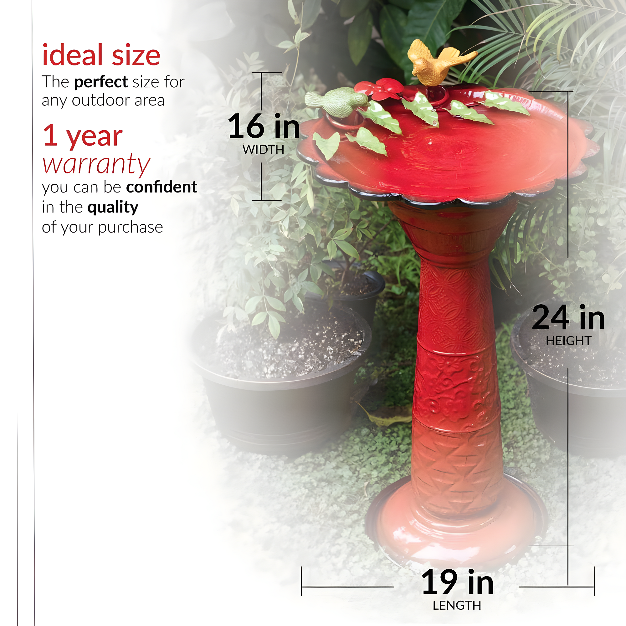 28" Metal Birdbath With Birds And Leaves - Red - Alpine Corporation