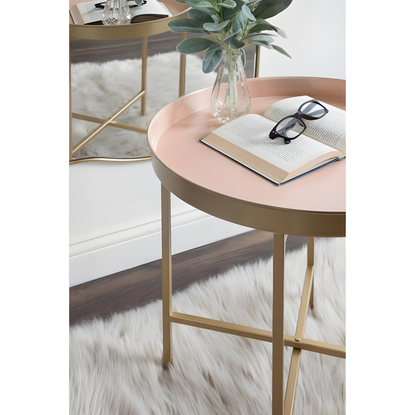 Kate and Laurel Celia Round Metal Side Table, 18.25x18.25x22, Pink and Gold