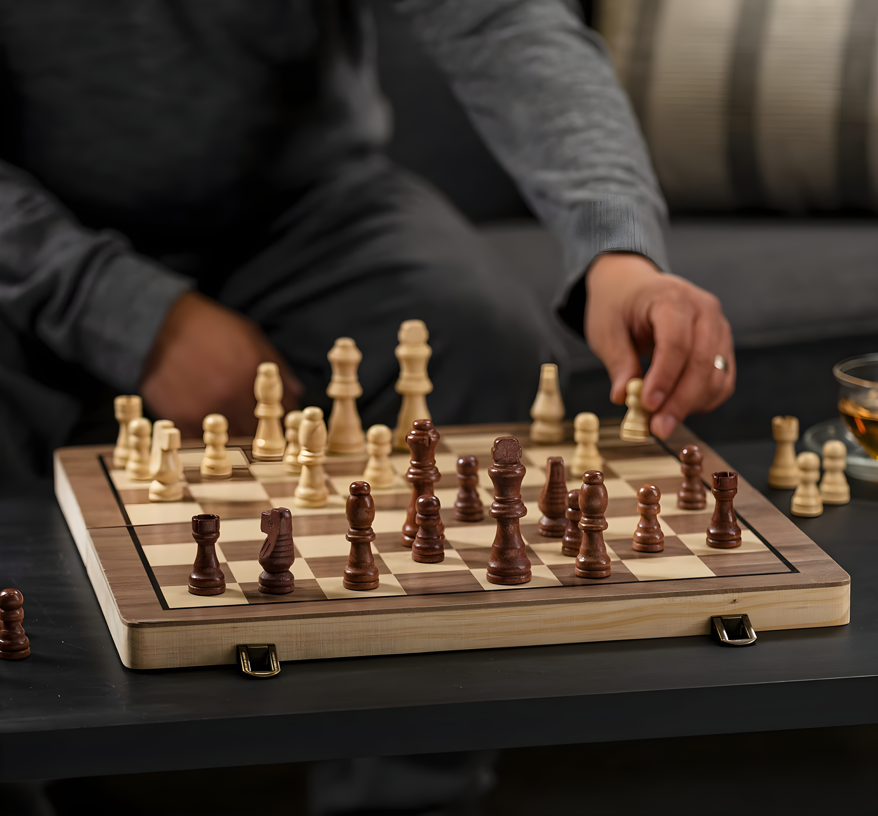 KiddiTouch 15 inch Magnetic Wooden Chess Set 2 in 1 Folding Chess Board Travel Chess Games for Adults and Kids