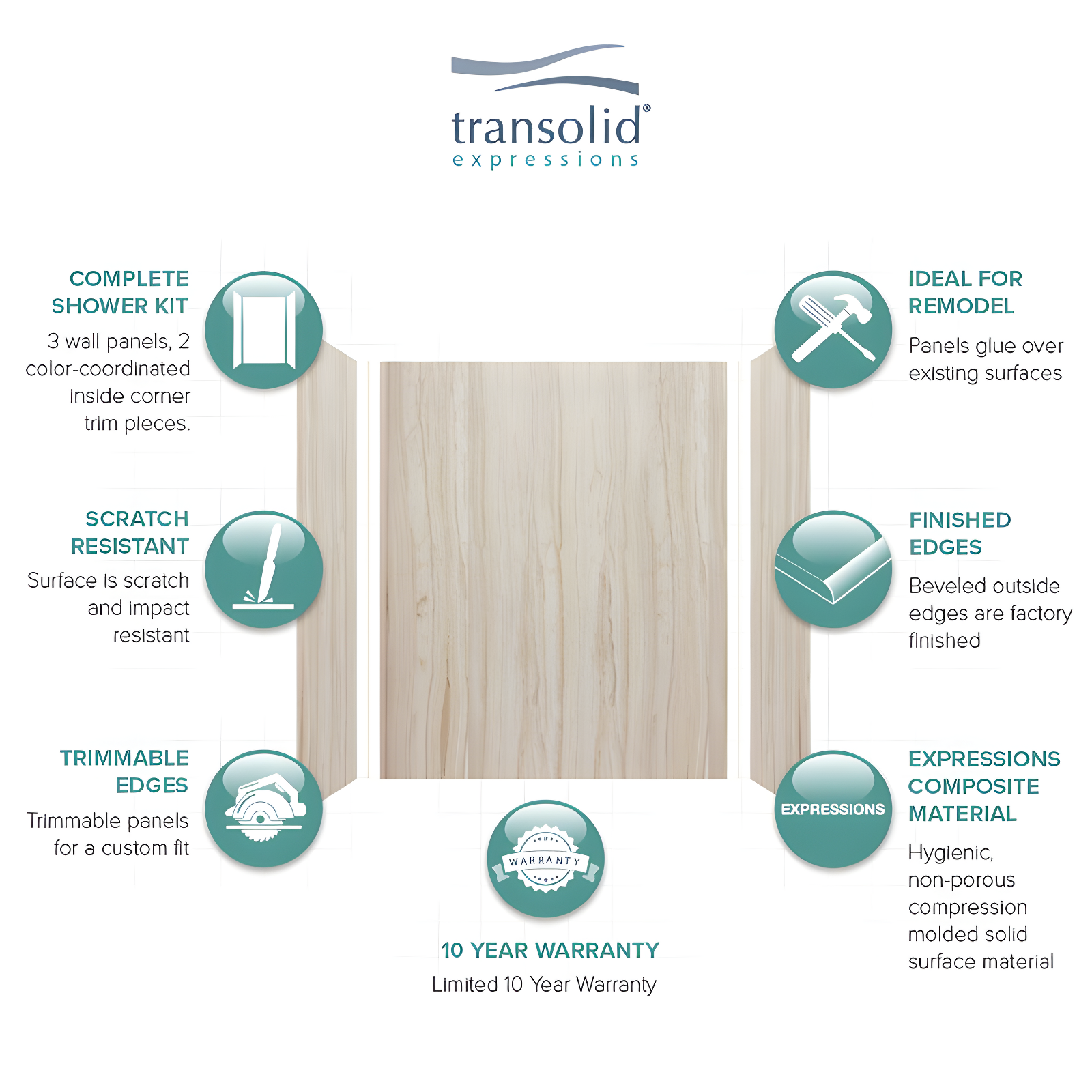 Transolid Expressions 60'' W 36'' D 72'' H Glue Up Solid Surface Wall