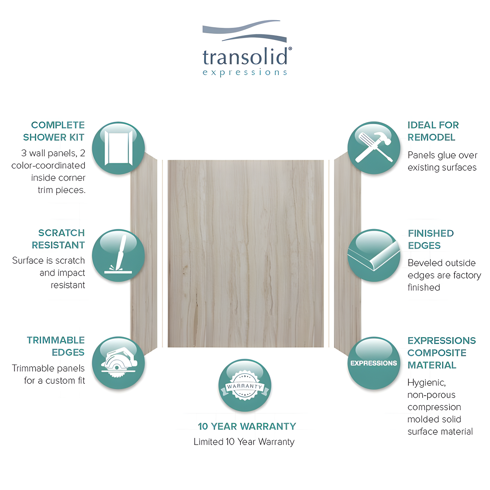Transolid Expressions 60'' W 36'' D 72'' H Glue Up Solid Surface Wall