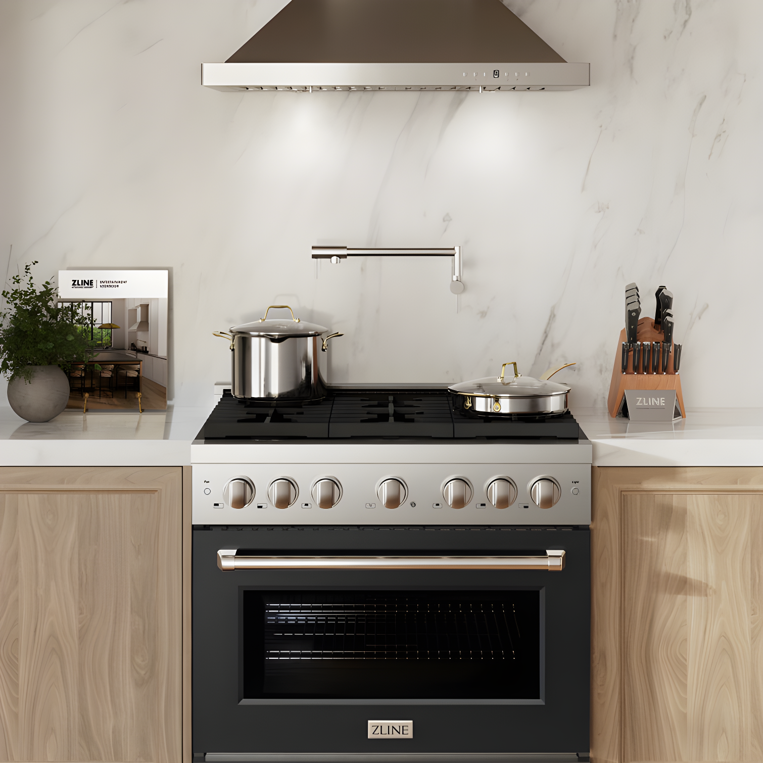 ZLINE 36 in. 5.2 cu. ft. Paramount Gas Range W/ 6 Burner Cooktop & Convection Gas Oven in Stainless Steel W/ Black Matte Door (SGR-BLM-36)