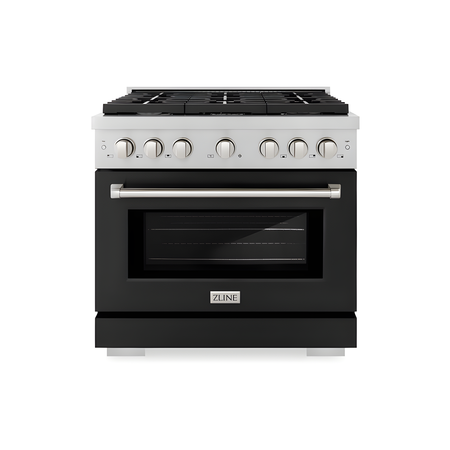 ZLINE 36 in. 5.2 cu. ft. Paramount Gas Range W/ 6 Burner Cooktop & Convection Gas Oven in Stainless Steel W/ Black Matte Door (SGR-BLM-36)