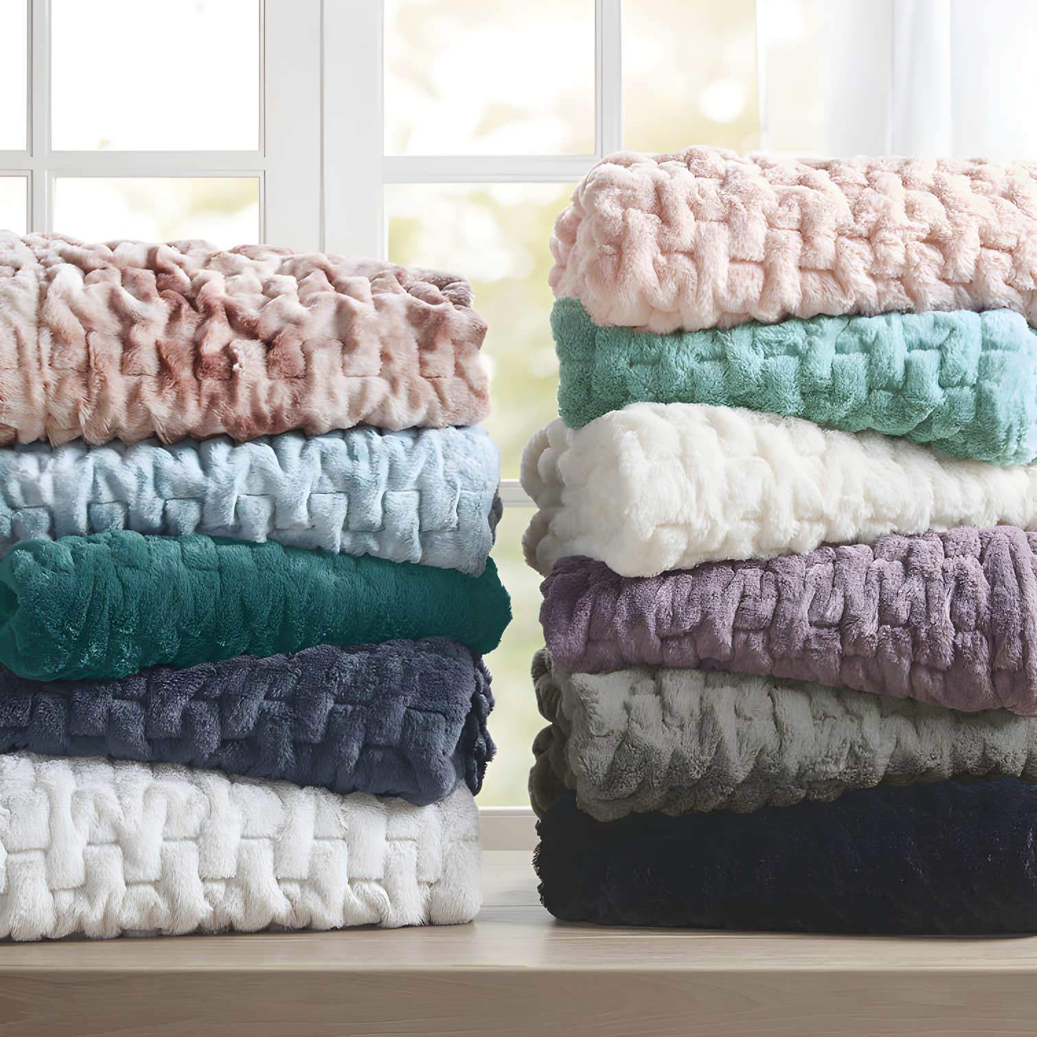 Madison Park Blush Ruched Fur Throw 50x60"