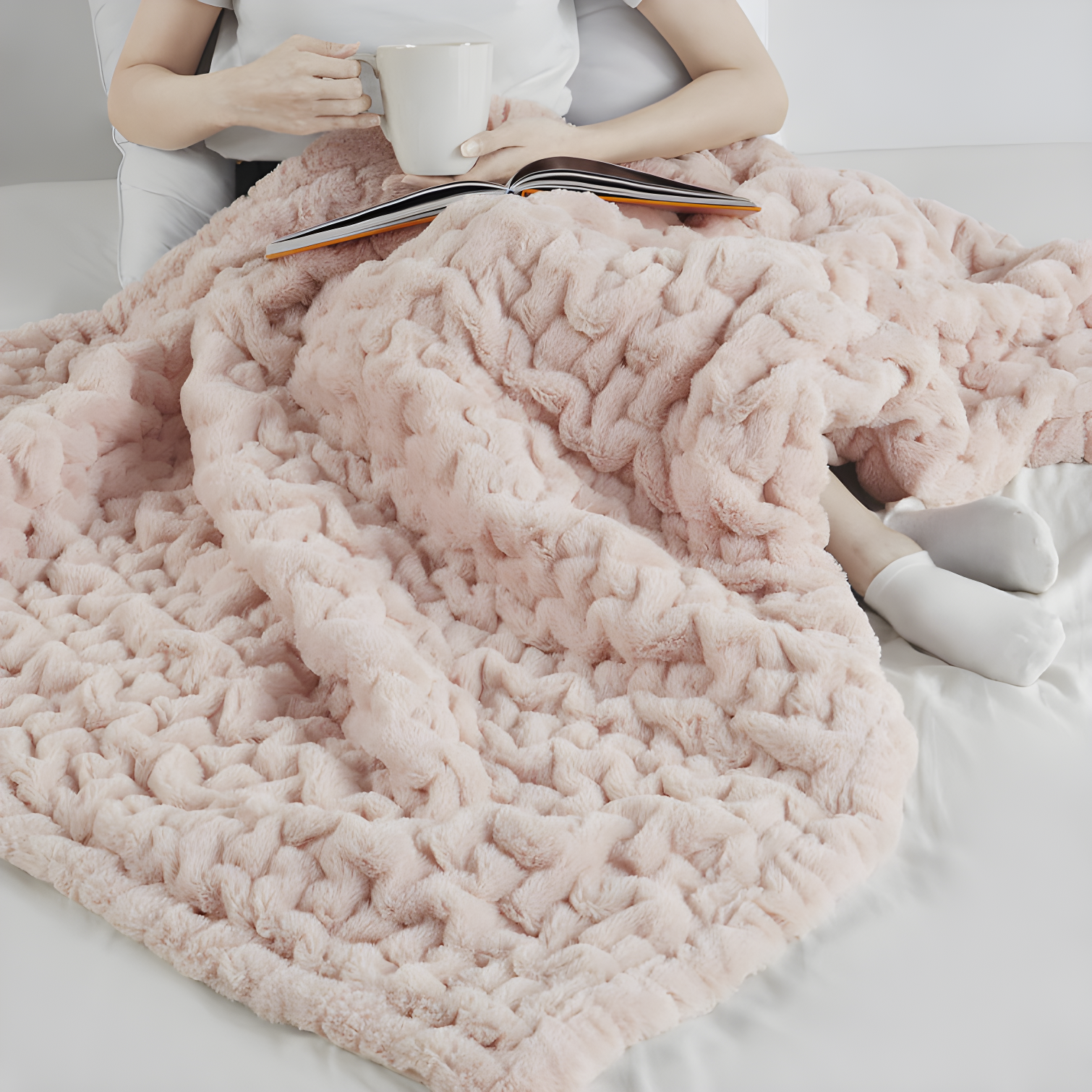 Madison Park Blush Ruched Fur Throw 50x60"