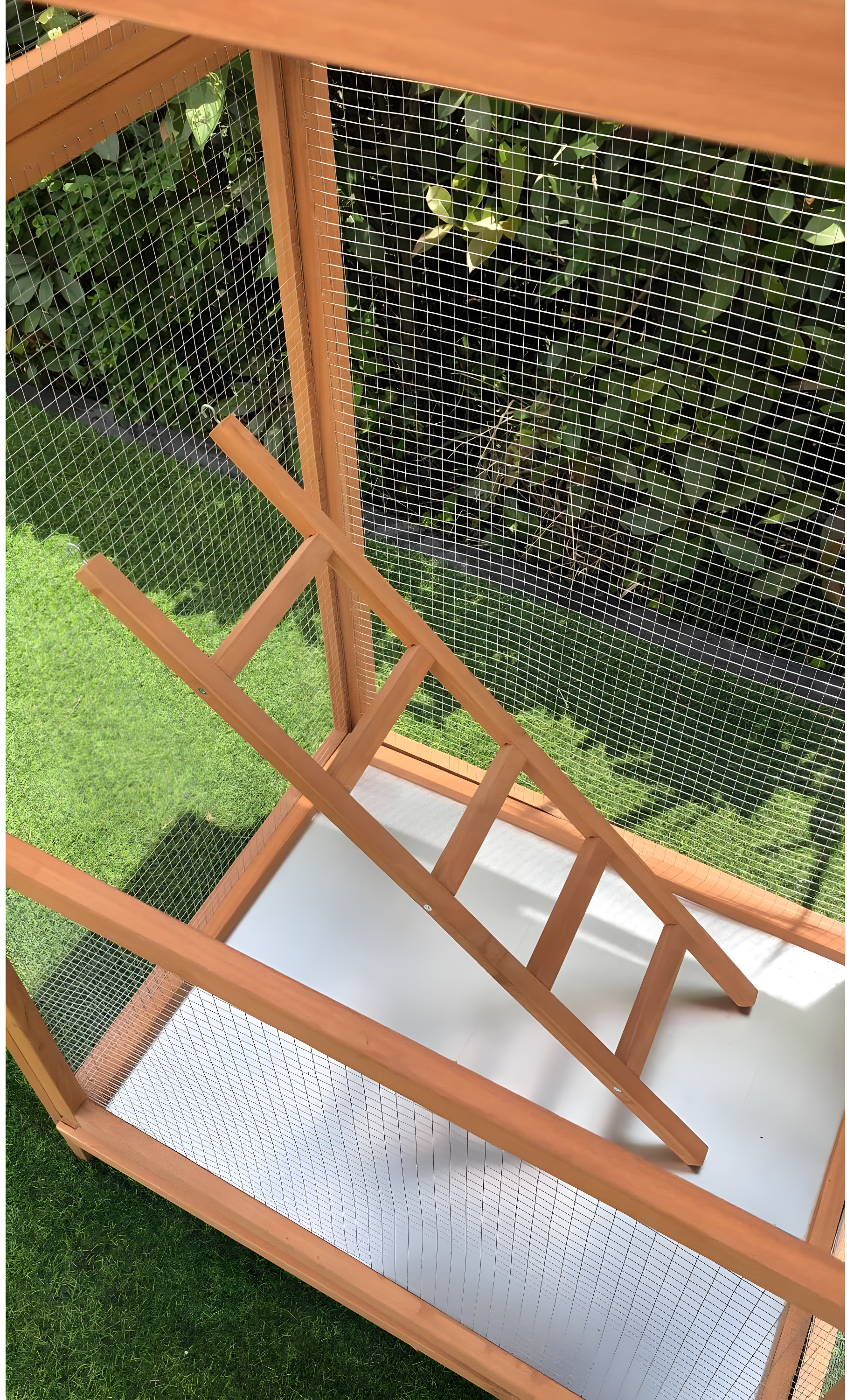 Hanover Outdoor Wooden Bird Cage with 3 Resting Bars, Ladder, Waterproof Roof and Removable Tray, 2.9 Ft. x 2.1 Ft. x 5.8 Ft.
