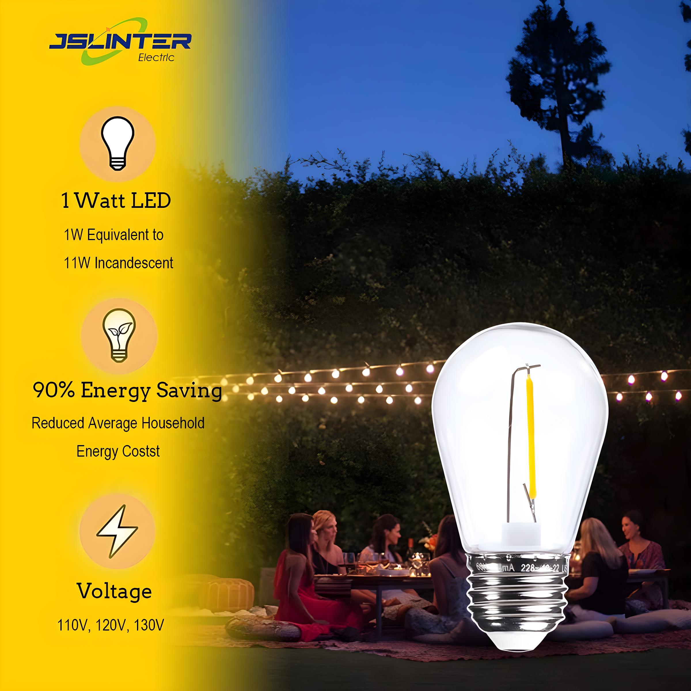 Svater Replacement Bulbs for Outdoor String Lights, 15 Pack S14 LED Bulbs for Patio, E26 Base 1W Bulb Equal to 11W Incandescent, Dimmable,Shatterproof 2700K Warm White