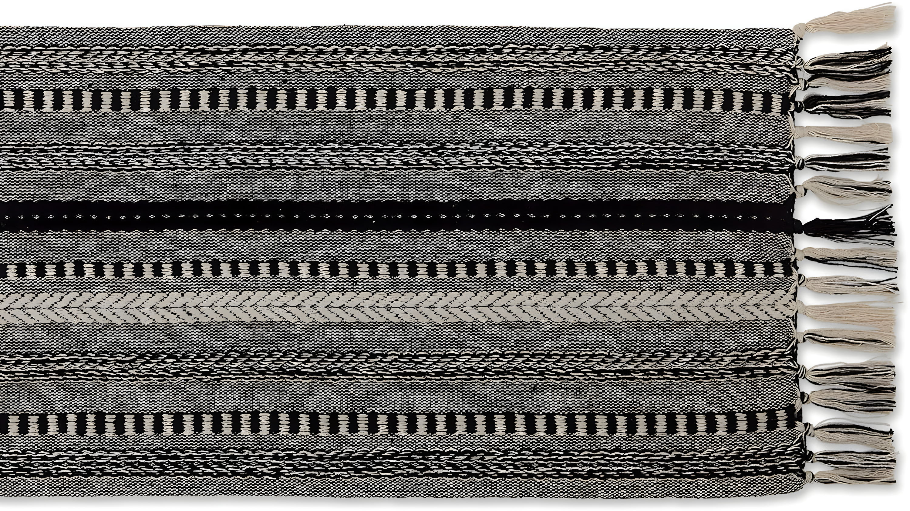 DII 15x72" Modern Cotton Braided Stripe Table Runner in Black/White