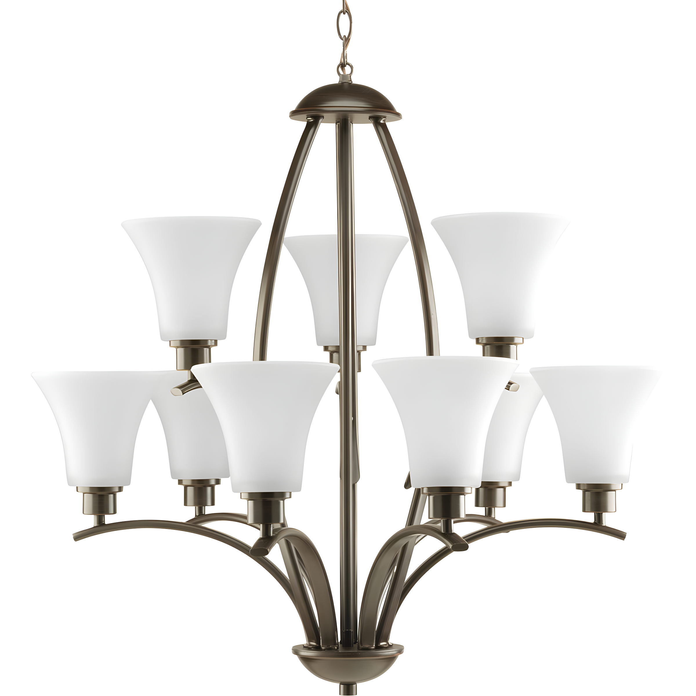 Progress Lighting Joy Collection 9-Light Two-Tier Chandelier, Antique Bronze, Etched White Fluted Glass