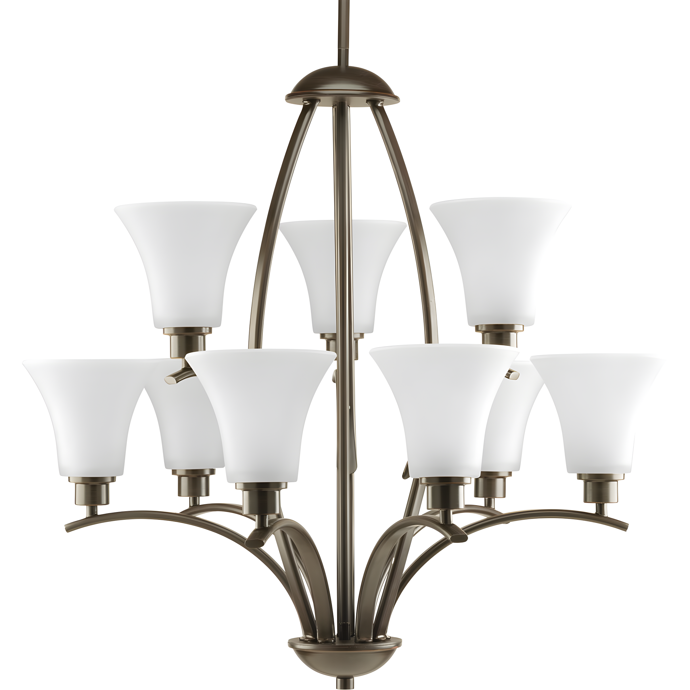 Progress Lighting Joy Collection 9-Light Two-Tier Chandelier, Antique Bronze, Etched White Fluted Glass