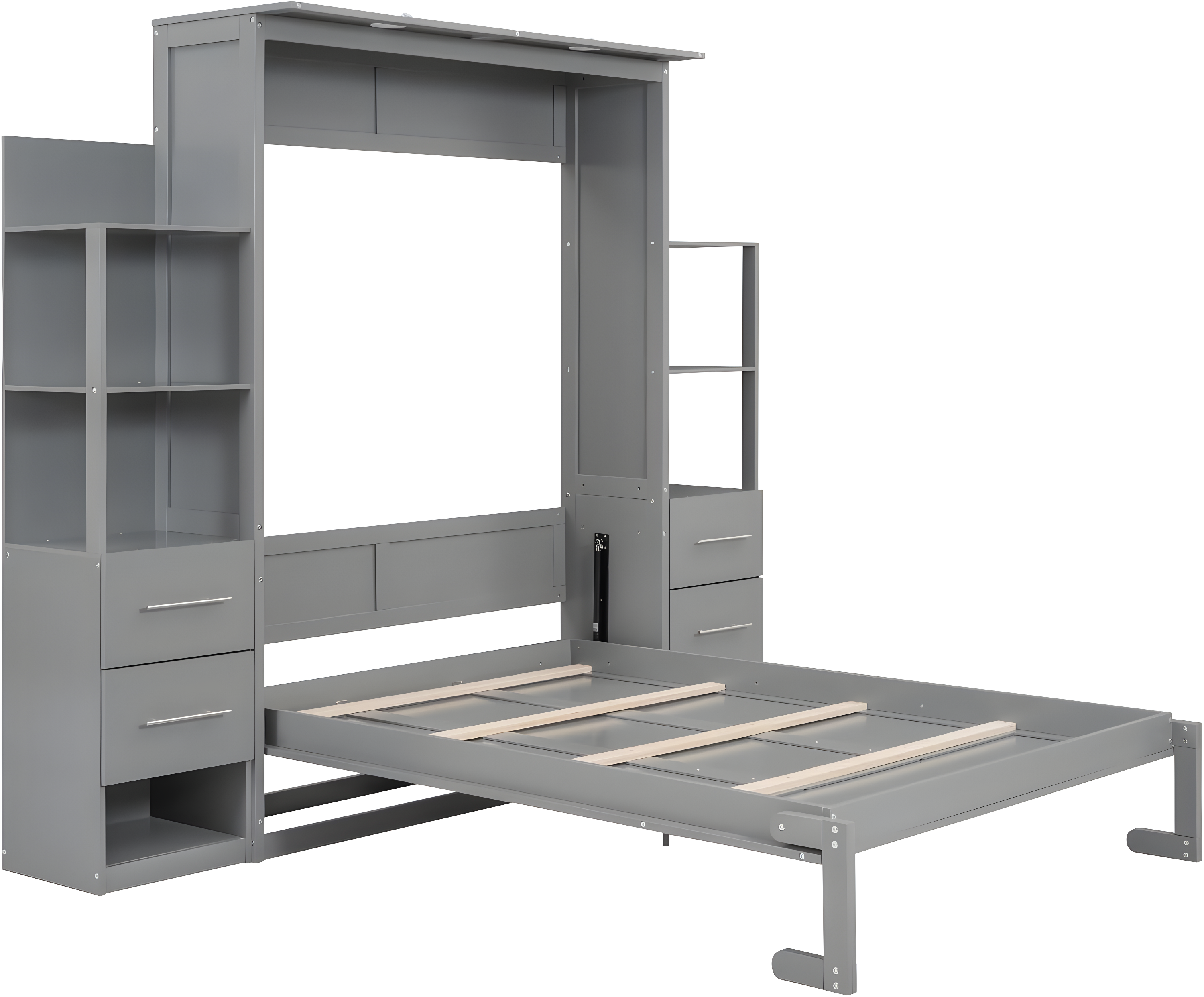 Cosmic Full Size Murphy Bed Wall Bed with Shelves, Drawers and LED Lights