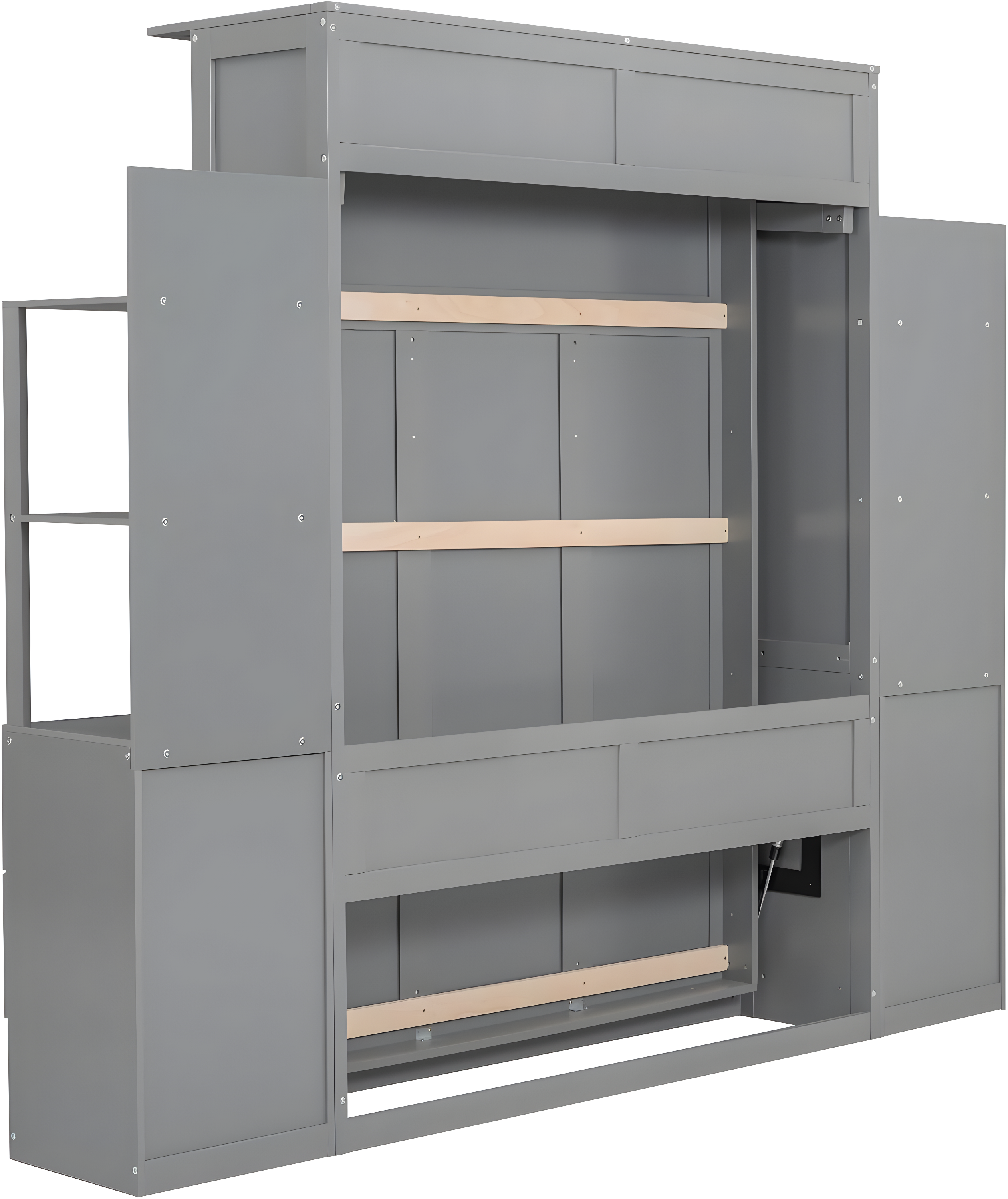 Cosmic Full Size Murphy Bed Wall Bed with Shelves, Drawers and LED Lights