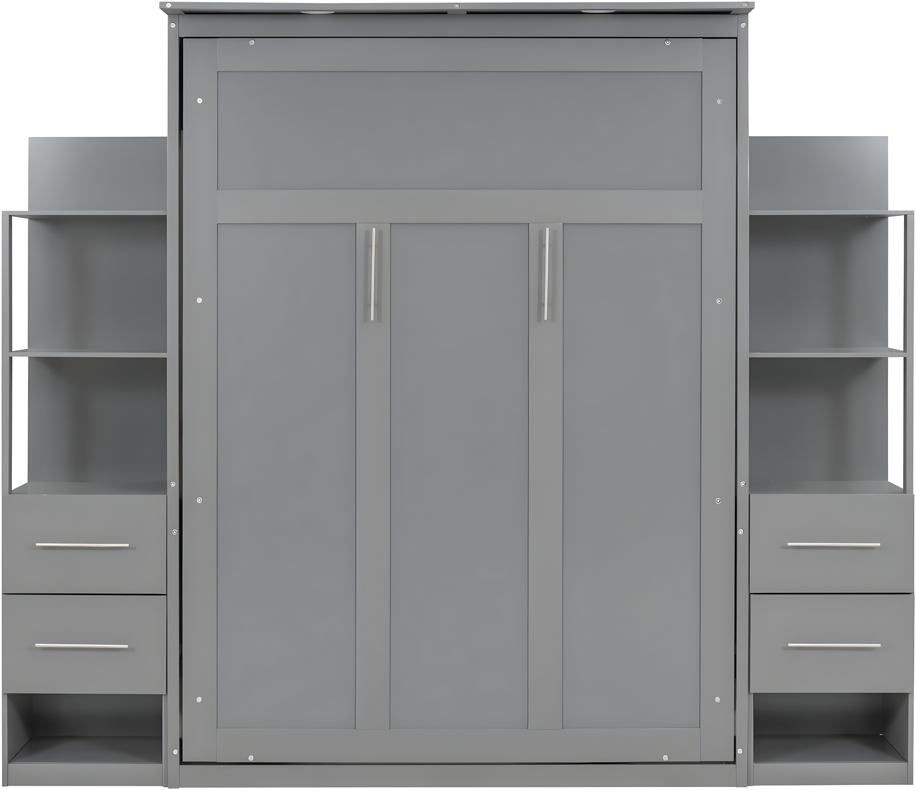 Cosmic Full Size Murphy Bed Wall Bed with Shelves, Drawers and LED Lights