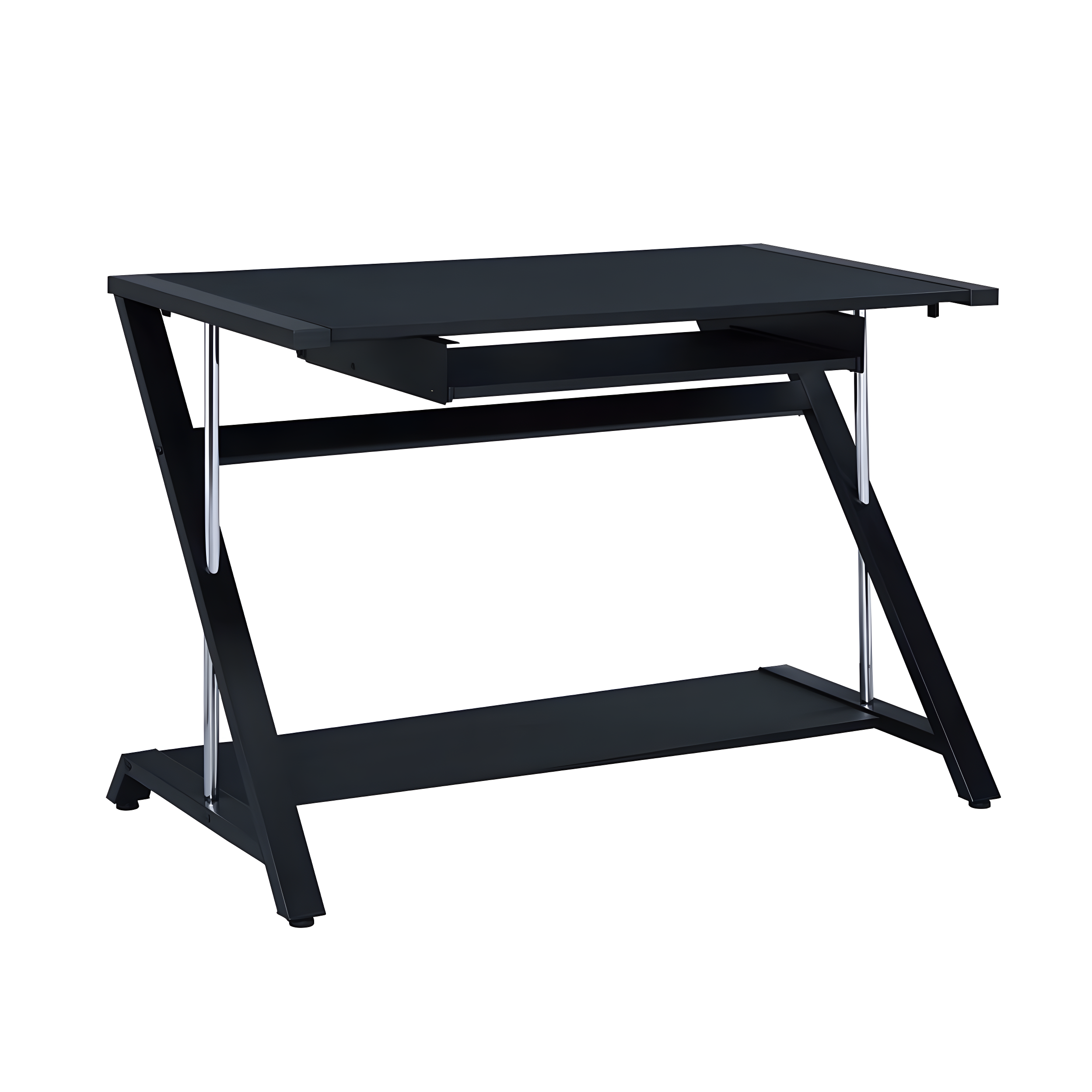 Mallet Computer Desk with Keyboard Tray & Storage Shelf Black - Coaster: Compact, Angled Silhouette, Chrome Detail